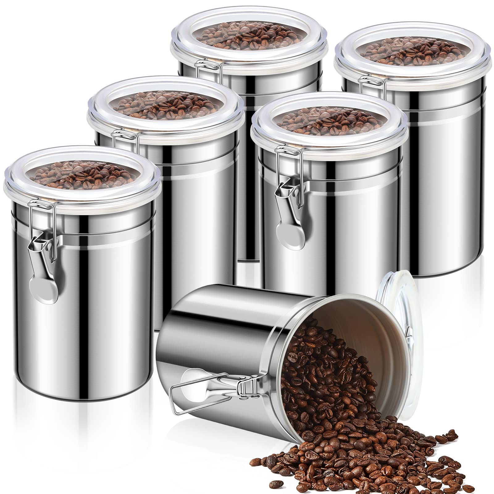 Lallisa 3 Pcs Stainless Steel Kitchen Canister 62 fl oz with Airtight Clear Clamp Lid, Metal Food Storage Container Set for Coffee Bean Ground Coffee Flour Sugar Spice Tea Cereal Snack Candy Pantry
