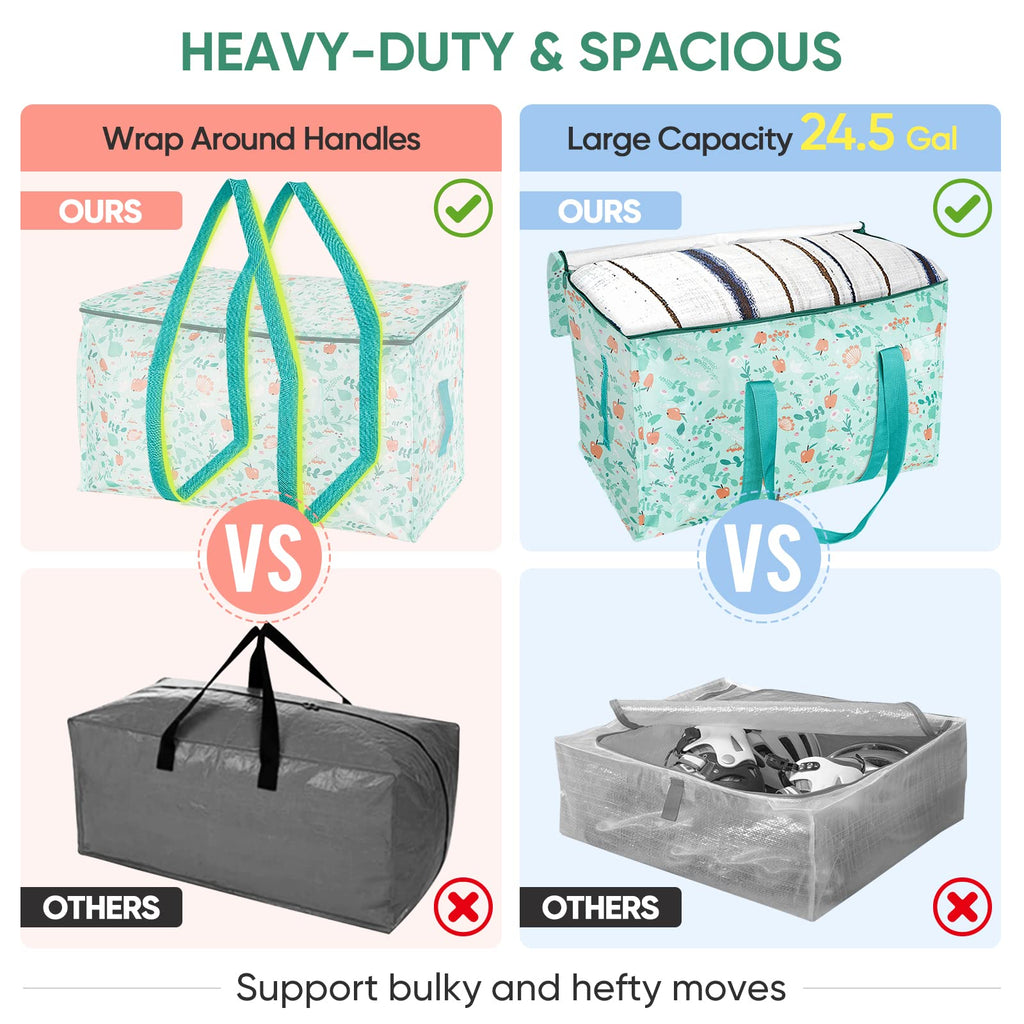 BALEINE 8-Pack Oversized Moving Bags with Reinforced Handles, Heavy-Duty Storage Tote for Clothes, Moving Supplies (Spring Stroll, 8-Pack)