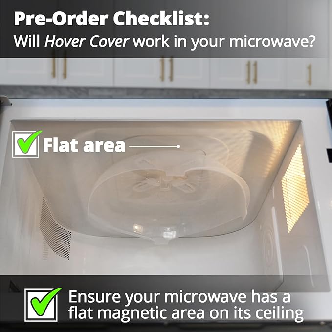 HOVER COVER Magnetic Splatter Cover, 12-Inch Clear BPA-Free Food Lid, Vented Plate Guard with Steam Vents, Anti-Splash Microwave Lid, Dishwasher Safe, Space-Saving Magnetic Storage - Ivory