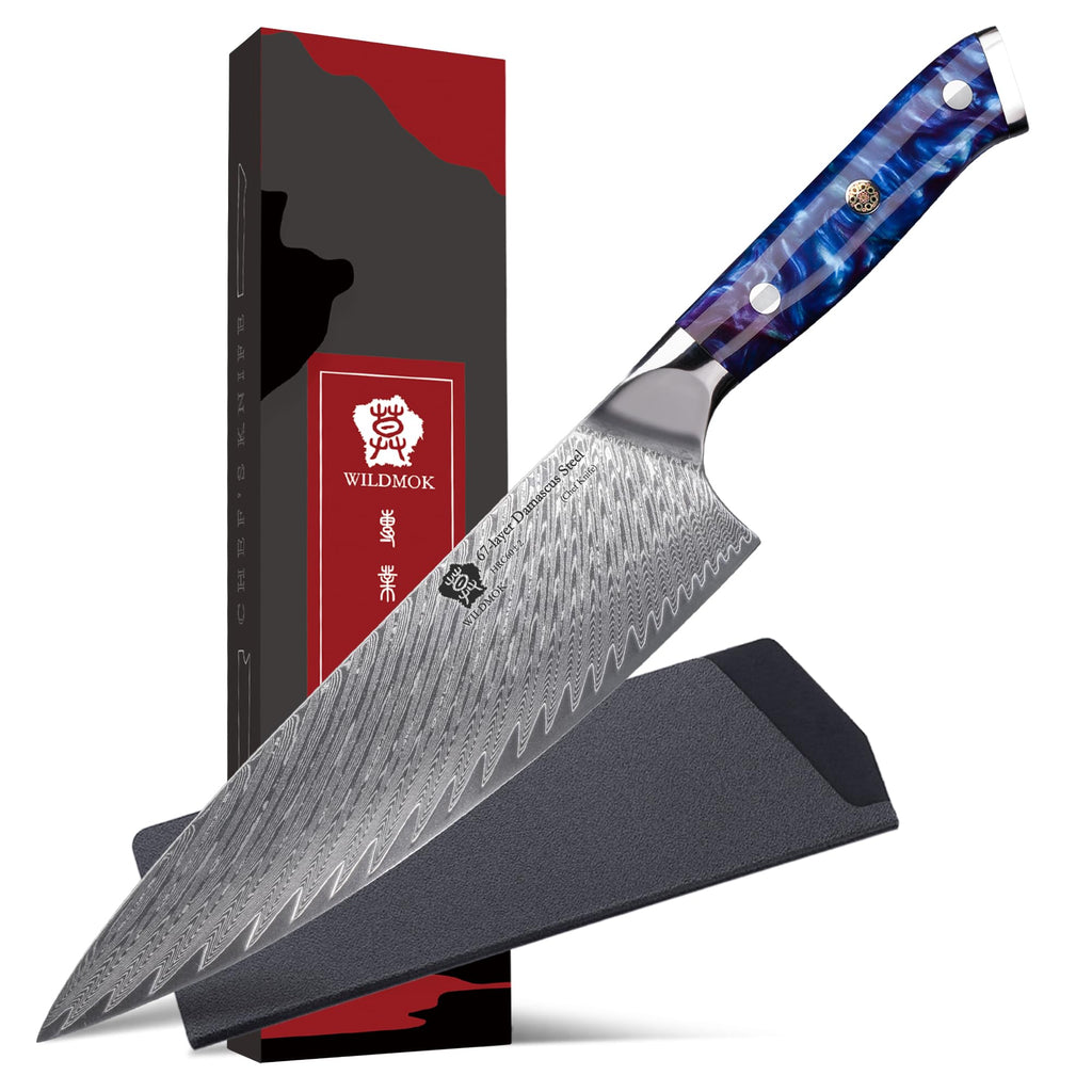 WILDMOK Damascus Chef Knife, 8 inch Japanese chef's knives, Resin Handle kitchen knife, sharp knives kitchen Cooking Knife, chef's knives Including Gift Box