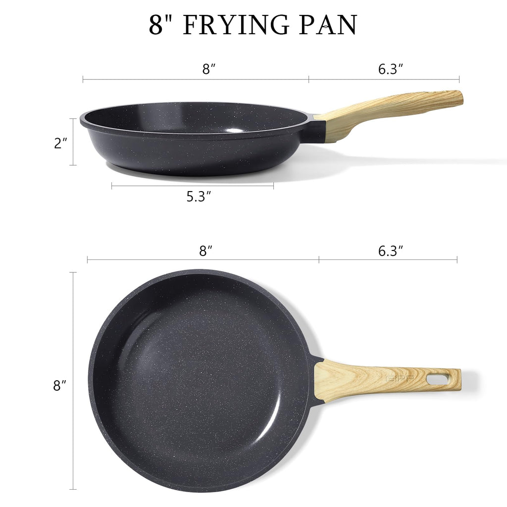GiPP Non Stick Frying Pan - 8" Nonstick Pan Skillet with Ceramic Coating,Non Toxic Fry Pans for Cooking, Omelette Pan with Stay Cool Handle, Induction Compatible, PFAS/PTFE/PFOA Free (Gray)