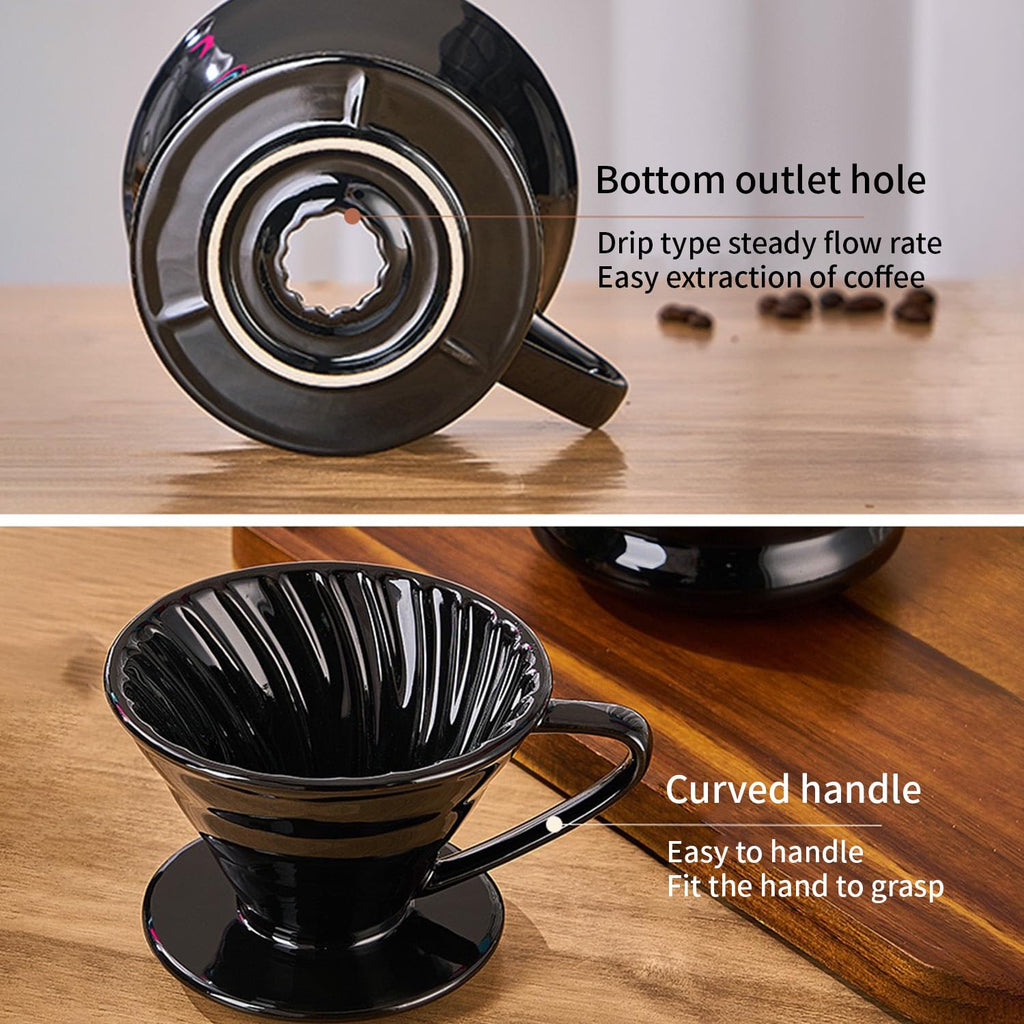 Marirao Pour Over Coffee Maker, Single Cup Coffee Dripper, Manual Porcelain Slow Brewing Accessories for Travel, Camping, Office, Home, Cafe, Coffee Gifts (Black, Large)