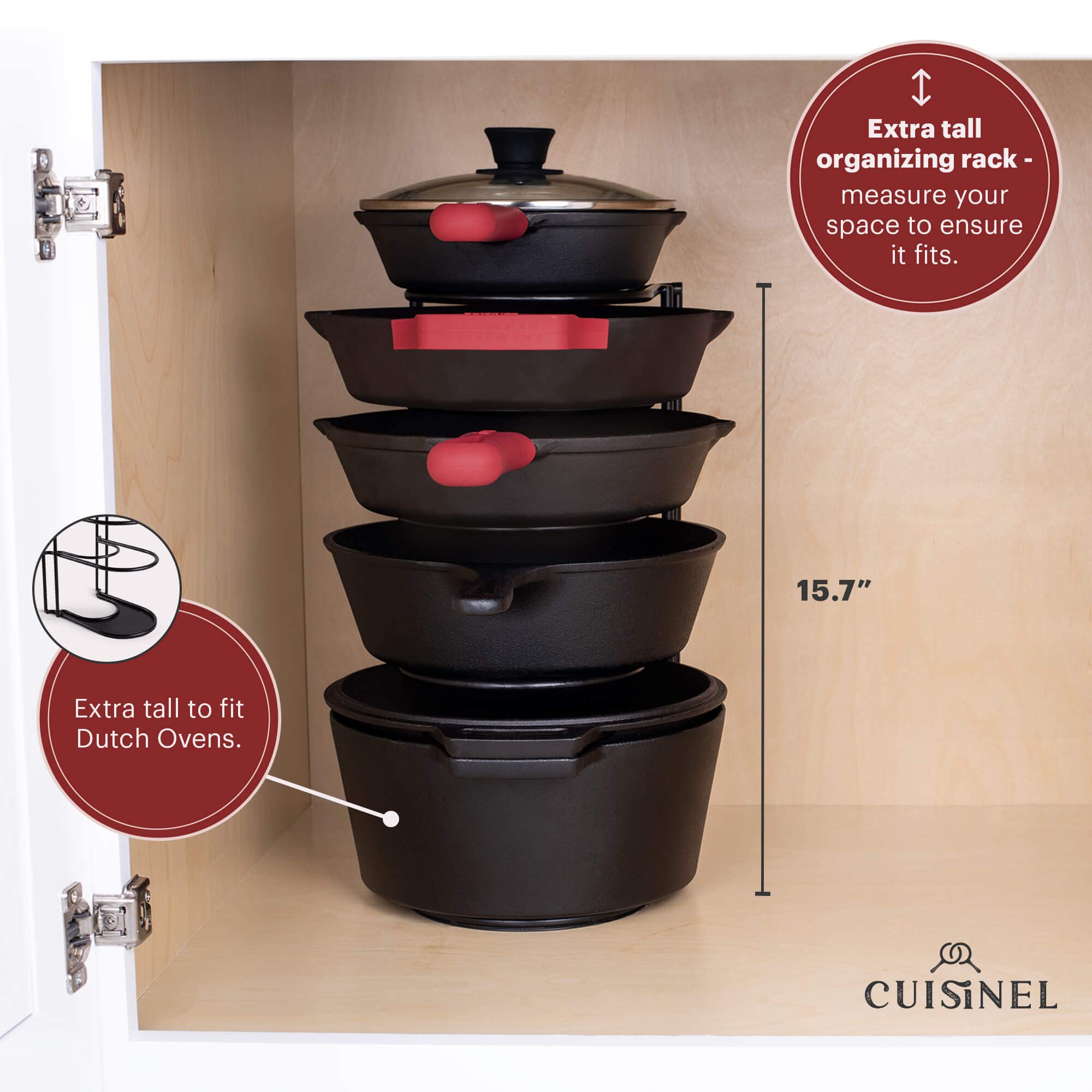 Cuisinel Pots and Pans Organizer for Cast Iron, 15" Skillet Rack, 2 Pack