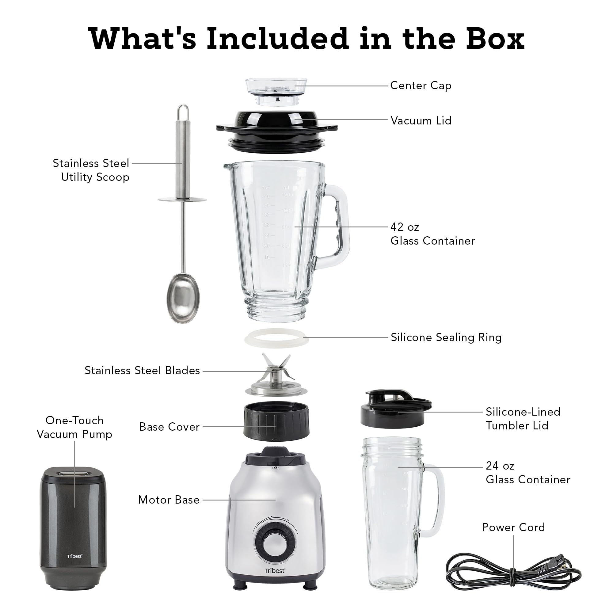 Tribest Glass Personal Vacuum Blender PBG-5001-A Antioxidation Vacuum Blender