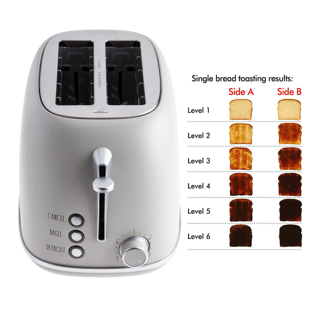 Rae Dunn Retro Rounded Bread Toaster, 2 Slice Stainless Steel Toaster with Removable Crumb Tray, Wide Slot with 6 Browning Levels, Bagel, Defrost and Cancel Options, Sand