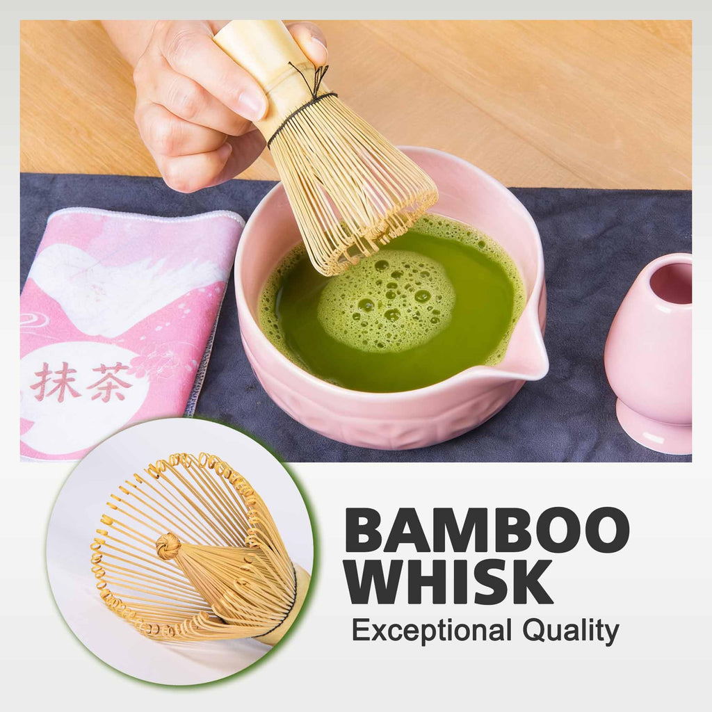 Matcha Whisk Bowl Set, 7PCS Japanese Matcha Kit with Spout Bowl (Pink) Bamboo Whisk Stand Scoop Sifter Accessories for Tea Ceremony Latte, Gifts for Family,Friends