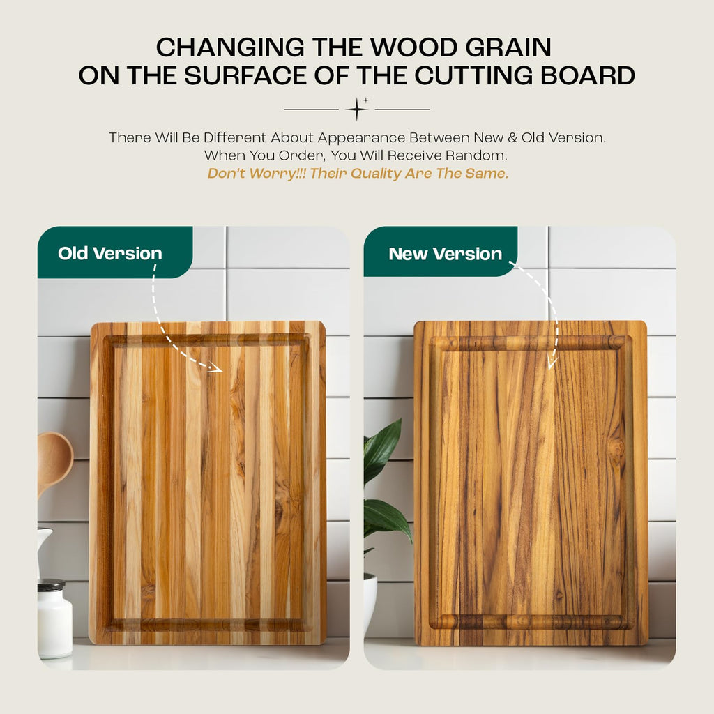 Yes4All Solid Teak Cutting Boards for Kitchen, [17''L x 13''W x 1.5” Thick] Medium Edge Grain Butcher Block Cutting Board, Wood Cutting Boards with Juice Grooves and Easy Grip Handle