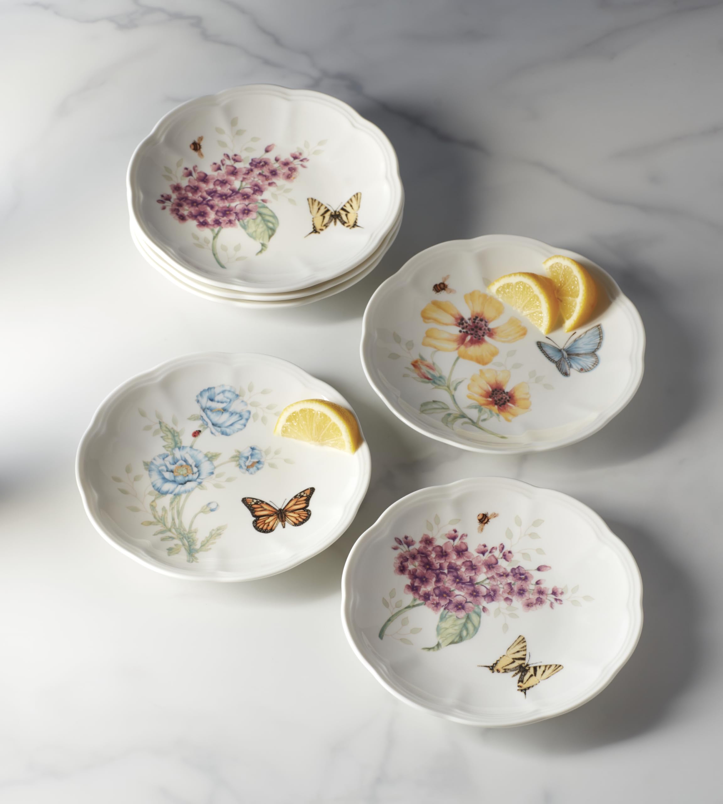 Lenox Butterfly Meadow 6-Piece Tidbit Plates, Dessert Plate Set for 6