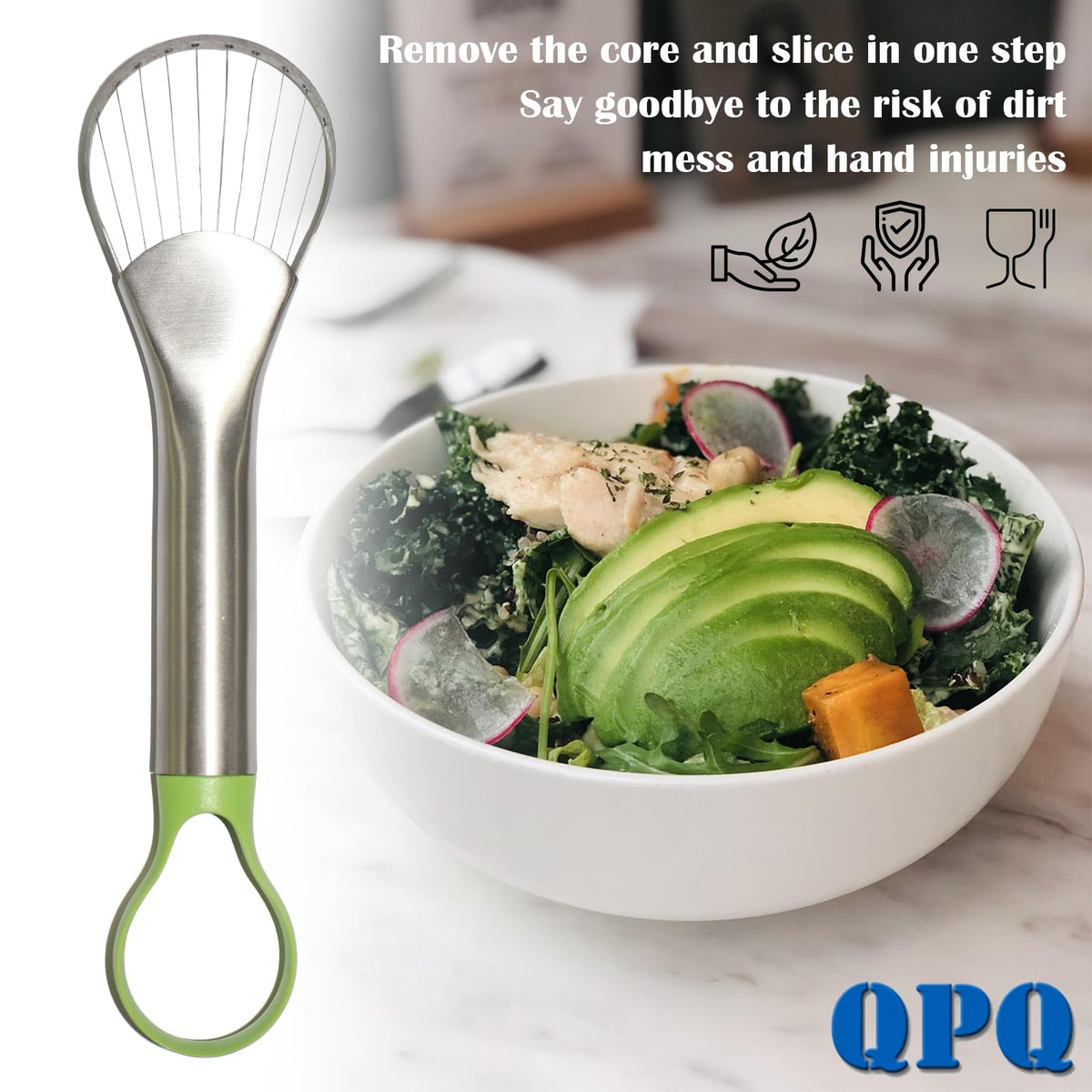 QPQ 2-in-1 Avocado Slicer & Pitter, Stainless Steel Kitchen Tool