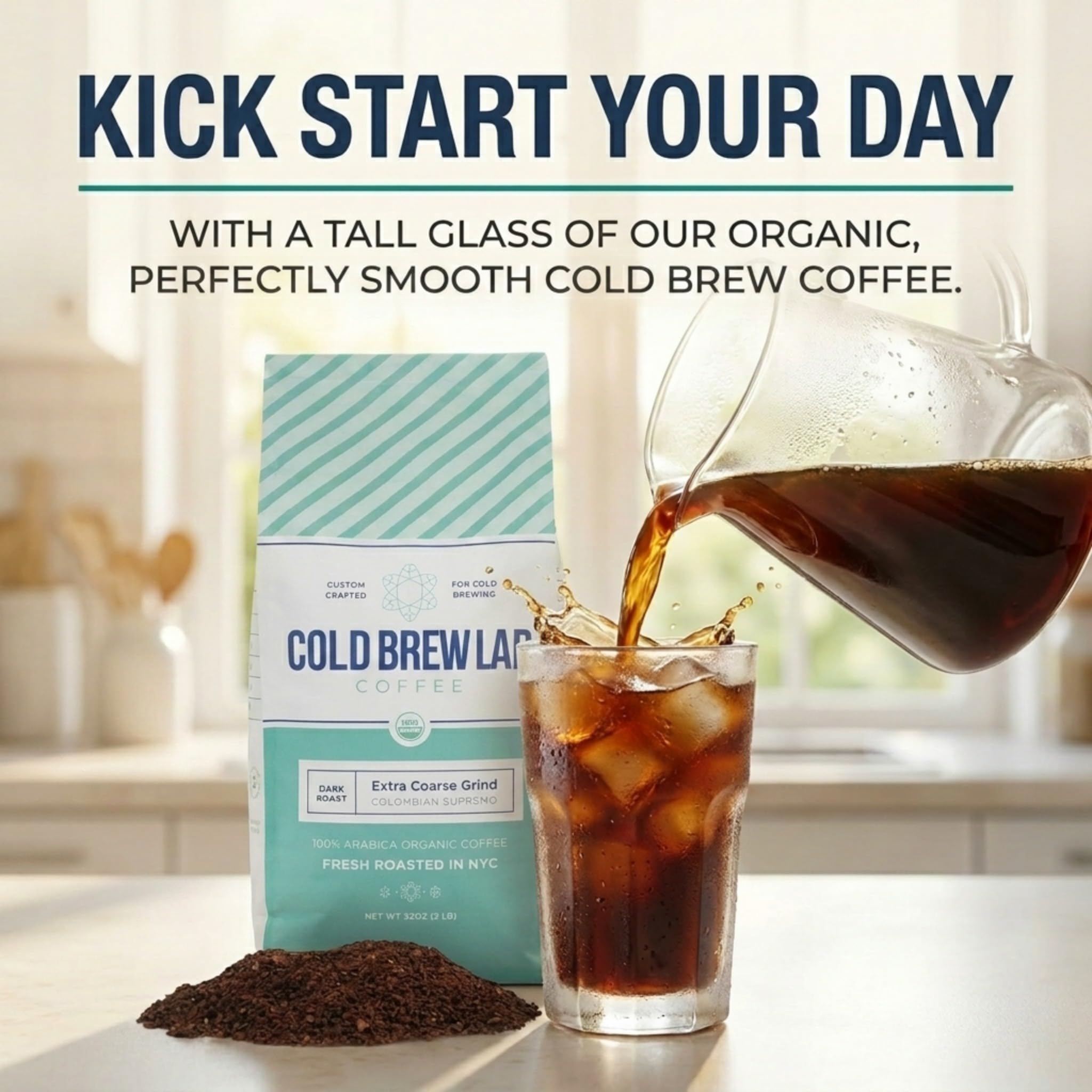 Cold Brew Organic Coarse Ground Coffee, Colombian Supremo, Dark Roast, Coarse Grind for Cold Brew Coffee & French Press, 2 LB