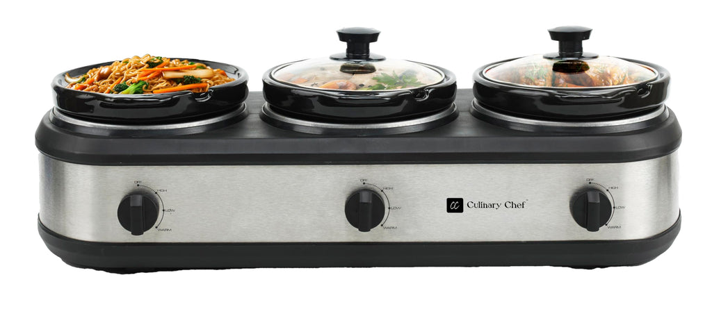 CULINARY CHEF, Triple Slow Cooker, Buffet Server 2.5qt x 3 Pot, Food Warmer – Stainless