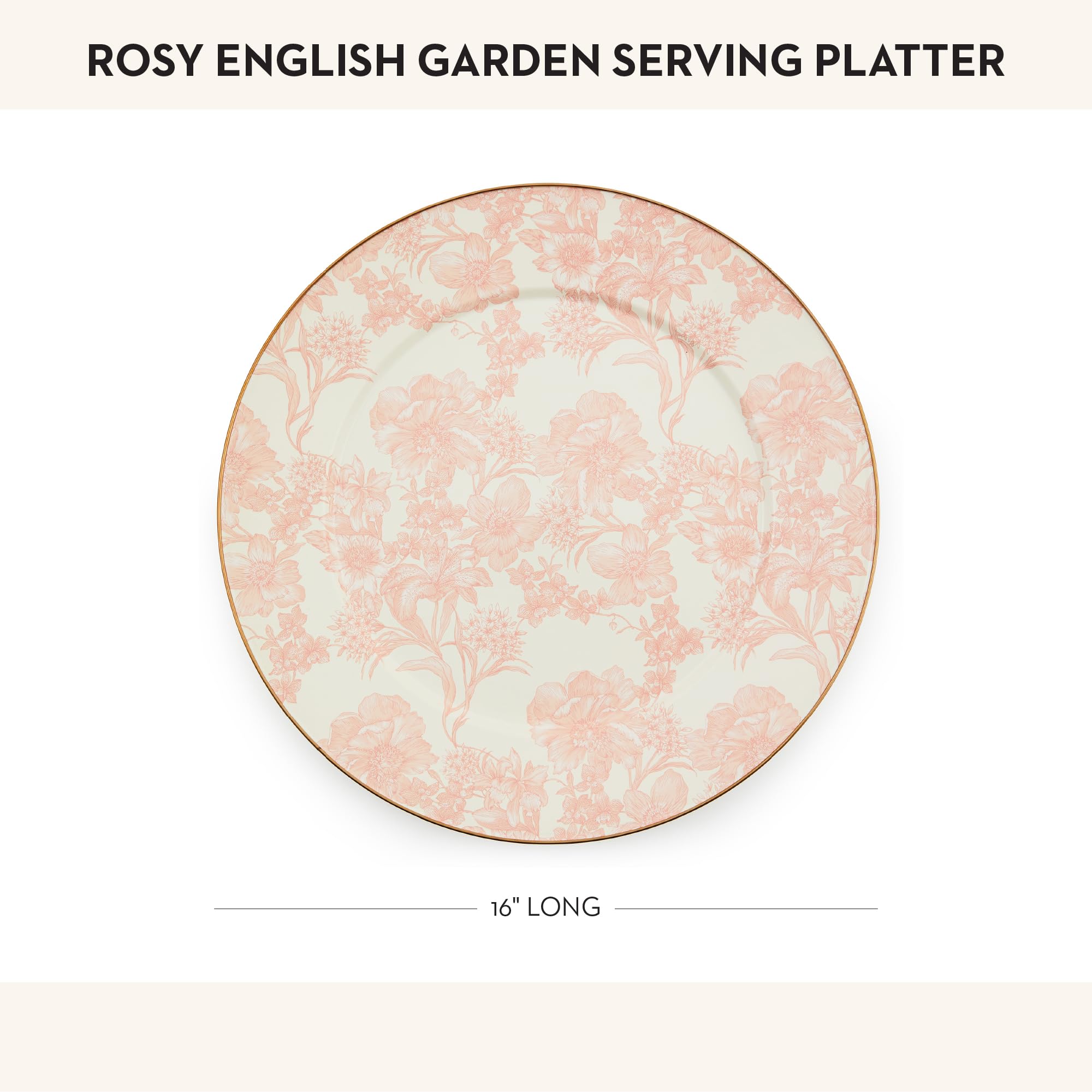 MACKENZIE-CHILDS Enamel Serving Platter, Decorative Serving Platter for Food, 16 Inches, Rosy English Garden
