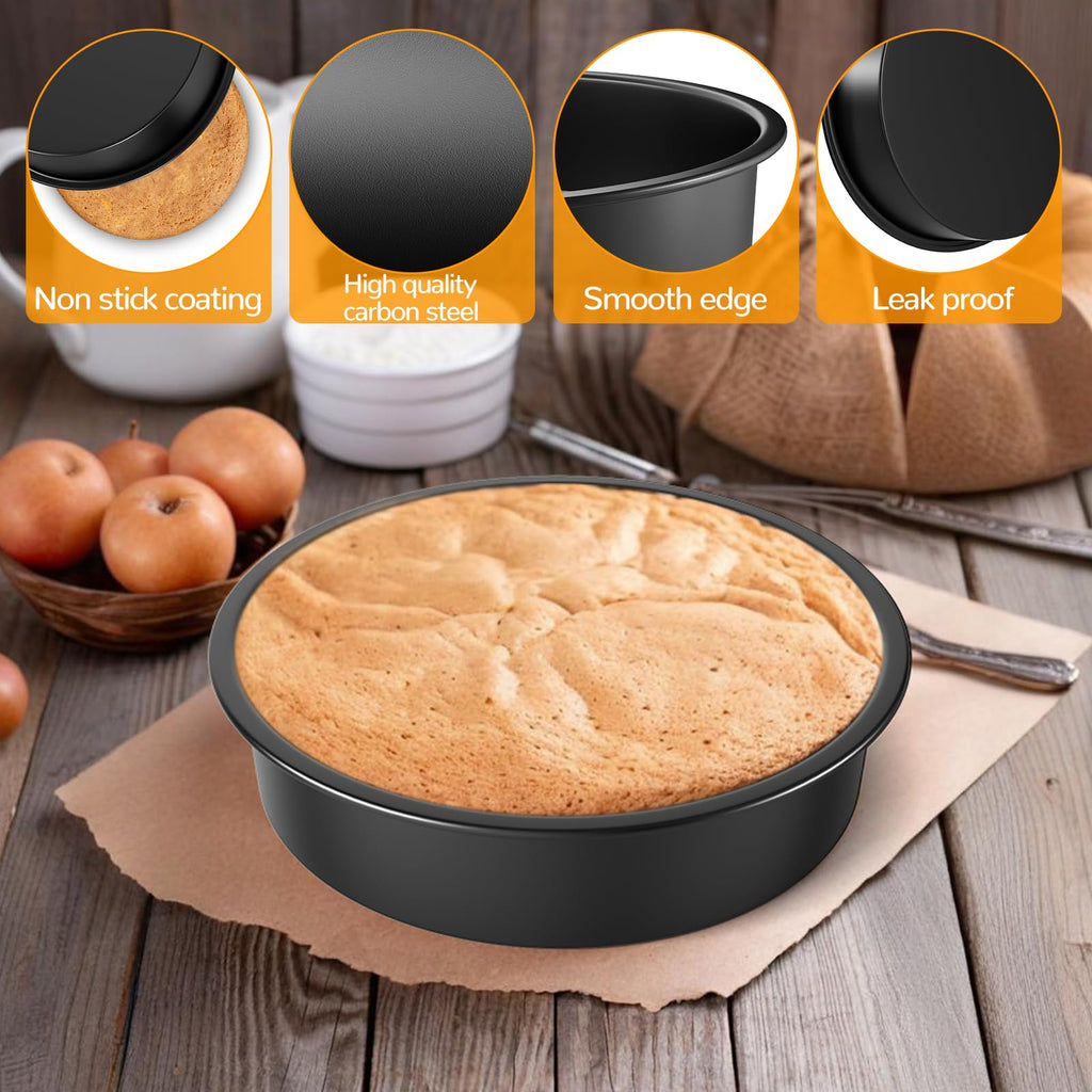 AltarreT 8 Inch Round Cake Pan Set of 3, Nonstick Baking Pans with 100PCS Parchment Paper, Dishwasher Safe