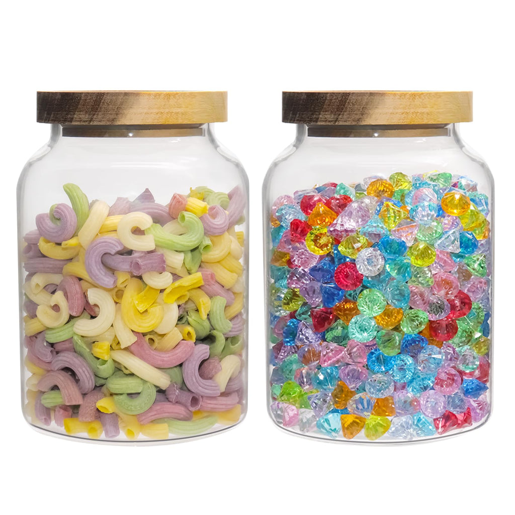 Glass Jar with Spoon Wooden Lid Clear Coffee Ground Containers Set Borosilicate Glass Kitchen Storage Canister for Sugar Espresso Spice Beans Nut Pasta Candy Tea (1200ml(40oz)-with spoon (2pack))