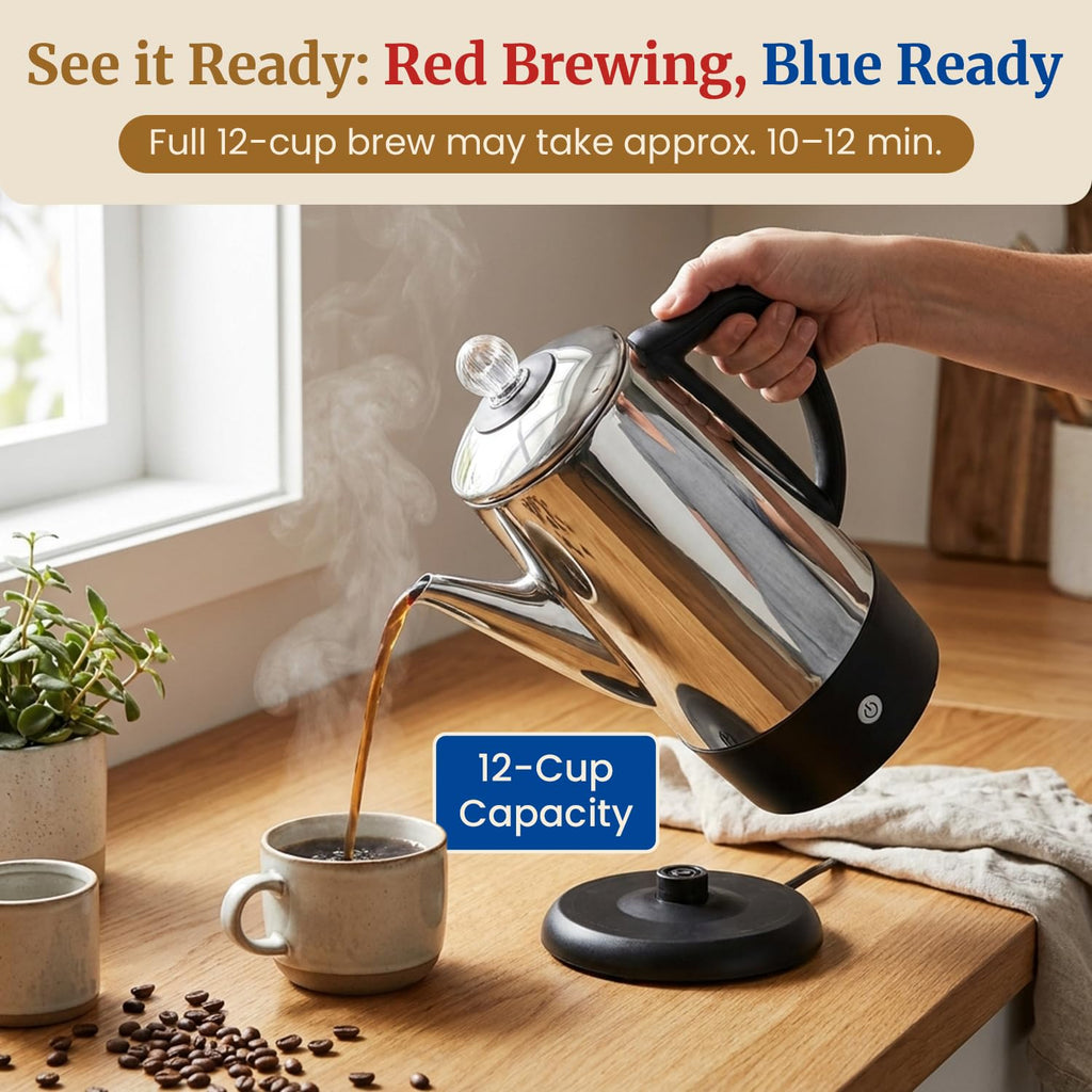 Elite Gourmet 12-Cup Electric Coffee Percolator, Keep Warm, Clear Brew Knob