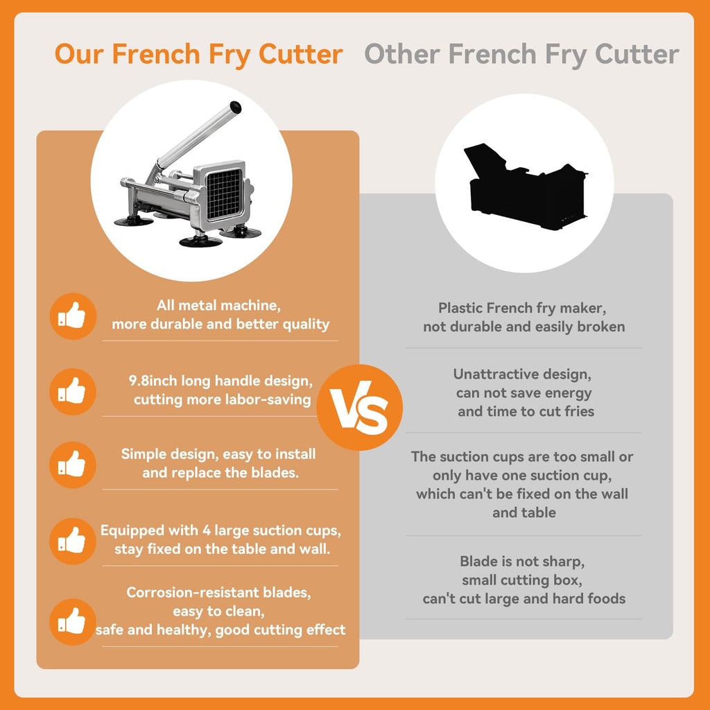 MYTASUY Commercial French Fry Cutter Stainless Steel.Potato Cutter for French Fries with 3/8Inch Blade, Commercial French Fry Cutter Manual Potatoes Cutting Machine with Suction Feet.
