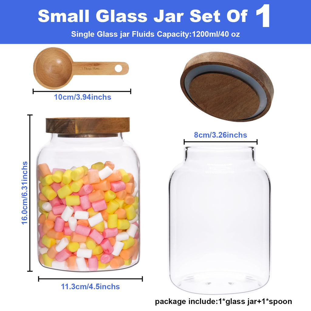 OULOVECO Glass Storage Jar with Lids Thicken Glass Coffee Canister Borosilicate Glass Food Containers for Spice Ground Nut Pasta Sugar Candy Tea (1200ml/40oz-1pack-with spoon)