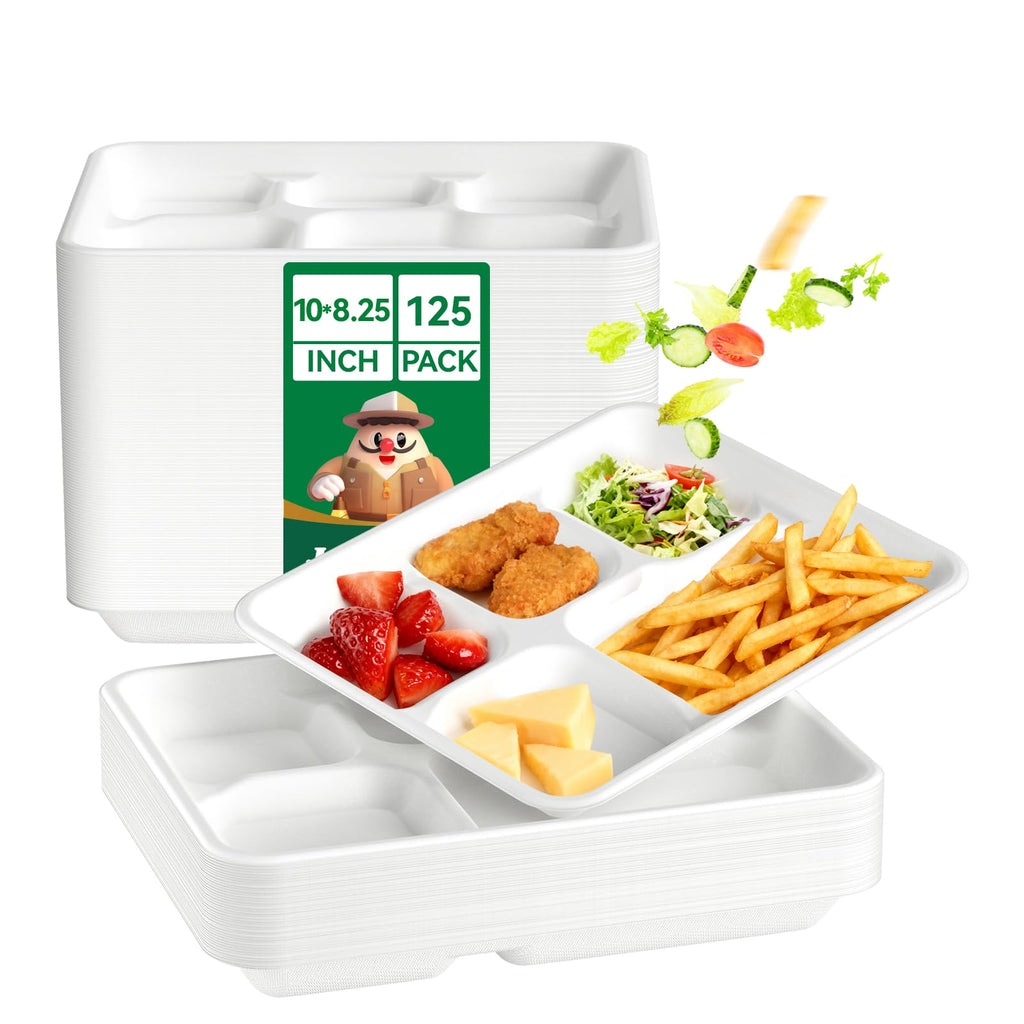 JOLLY CHEF Heavy Duty Compostable 3 Compartment Paper Plate 9 Inch 150 Pack