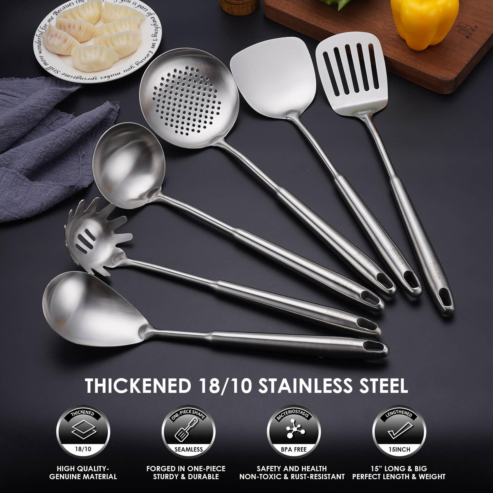 6 PCS All Metal Cooking Utensils Set - 18/10 Stainless Steel Kitchen Tools