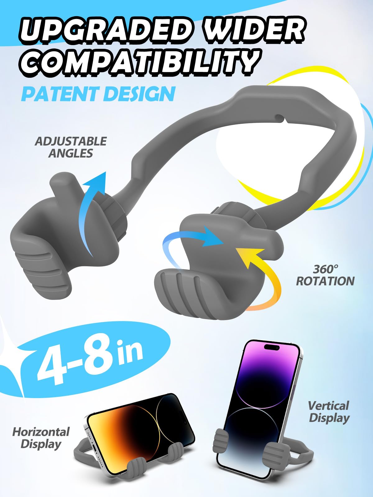 Stocking Stuffers for Teens Boys Girls Cell Phone Stand: Upgrade Adjustable Thumbs Up Lazy Phone Holder for Desk Fun Birthday Gifts for Grandma Adults Husband from Wife (Grey, 1)