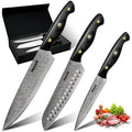 Huusk Damascus Chef Knife Set 3 PCS - Santoku Knives Set