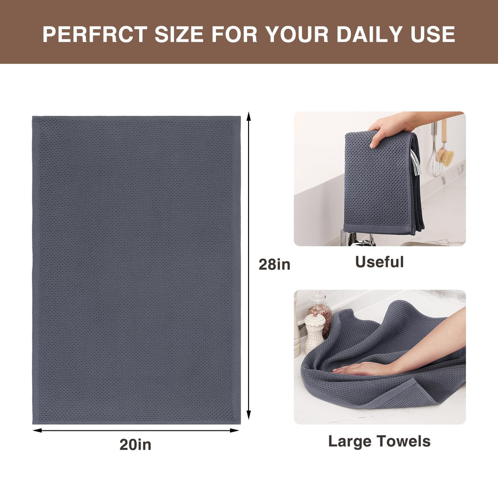 Homaxy 100% Cotton Oversized Waffle Weave Kitchen Dish Towels, Ultra Soft Absorbent Quick Drying Cleaning Towel, 20 x 28 Inches, 8-Pack, Dark Grey
