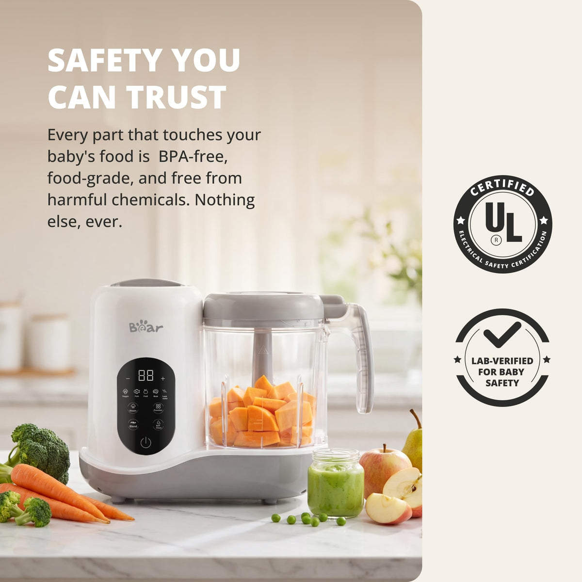 BEAR 2024 Baby Food Maker, One-Step & Easy to Use, Smart Touchscreen, White