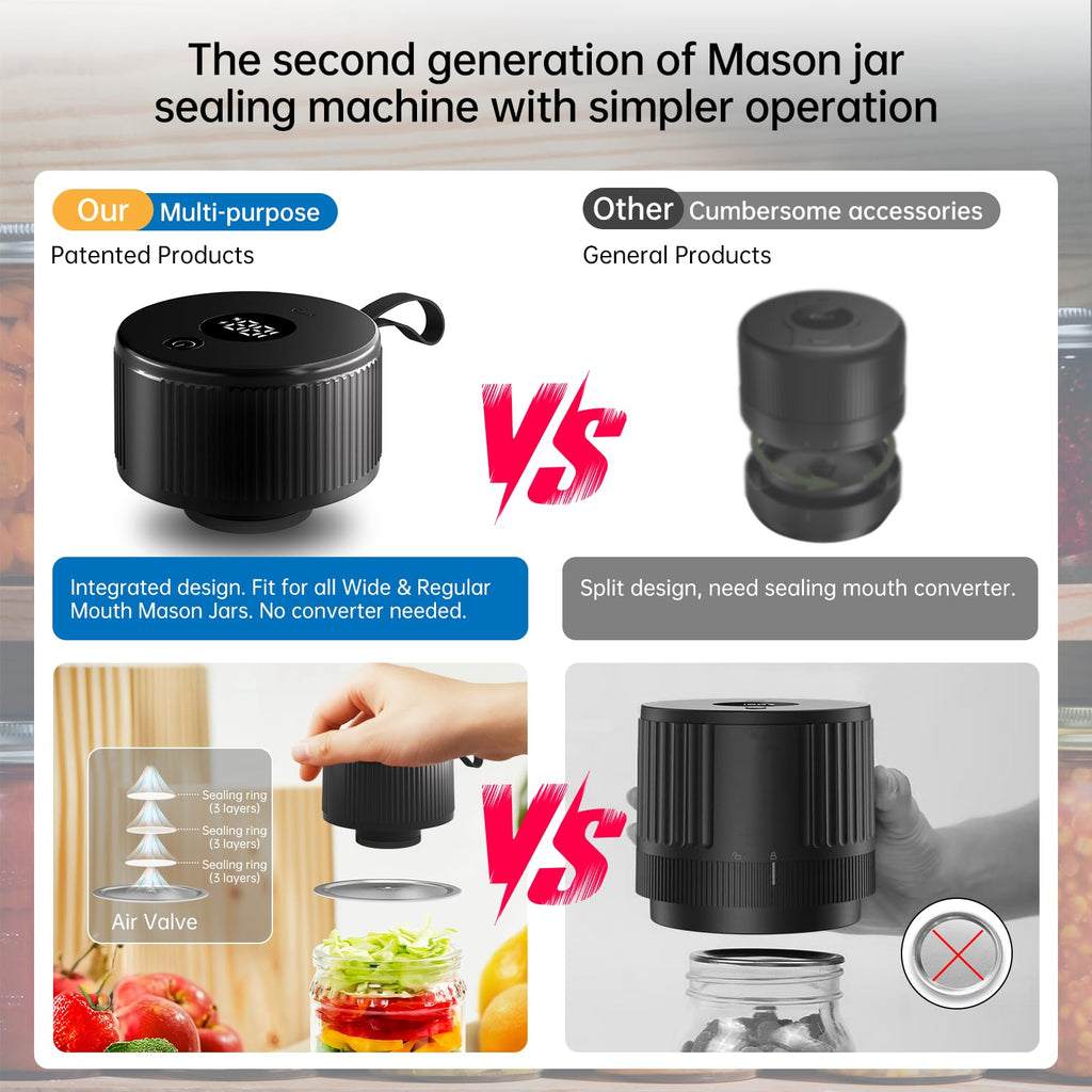 Electric Mason Jar Vacuum Sealer Kit, 3-in-1 Handheld Jar Sealer, Black