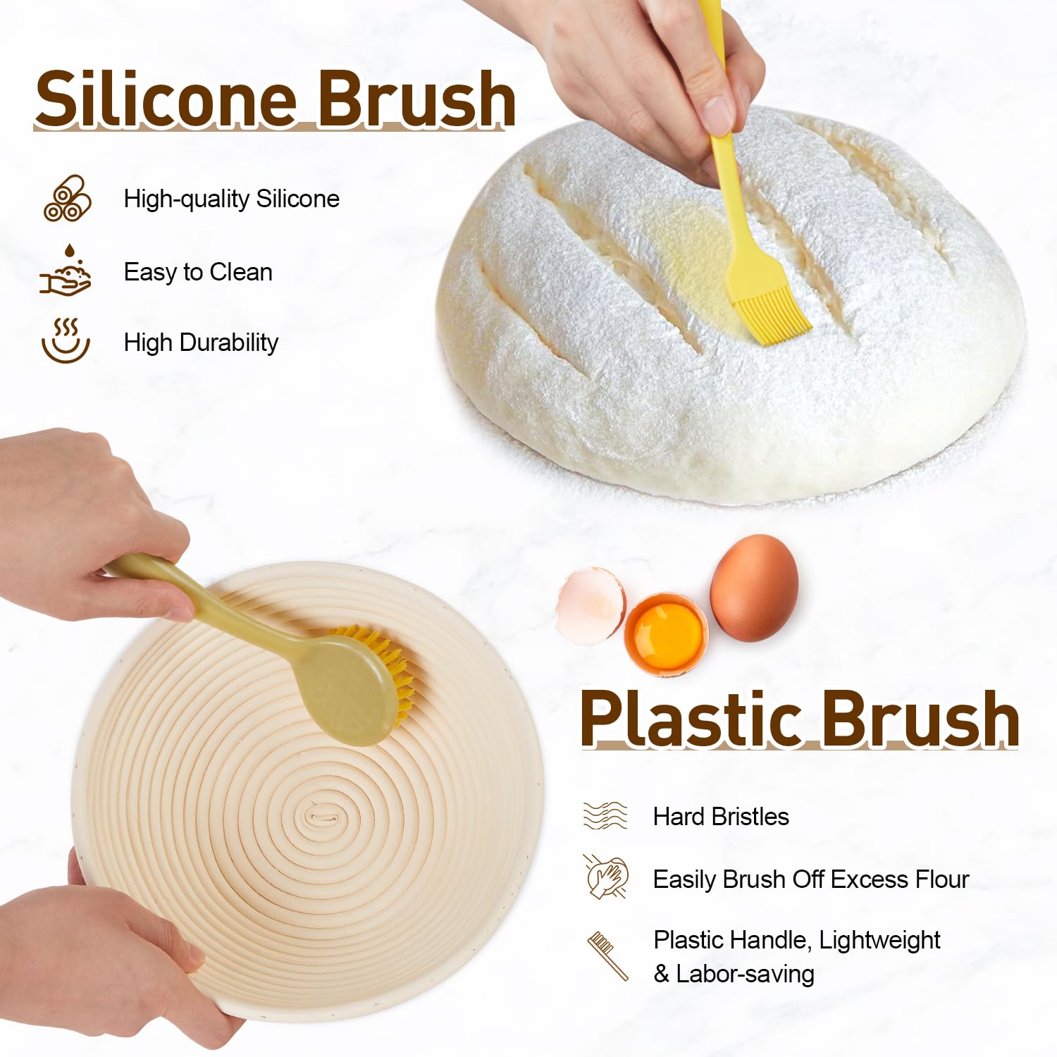 Banneton Bread Proofing Basket, Sourdough Starter Kit, 9" Round Sourdough Bread Baking Supplies with Dough Whisk, Bread Lame, Brush, Scrapers, Flour Duster & Stencils, Bread Making Tools Gift Set