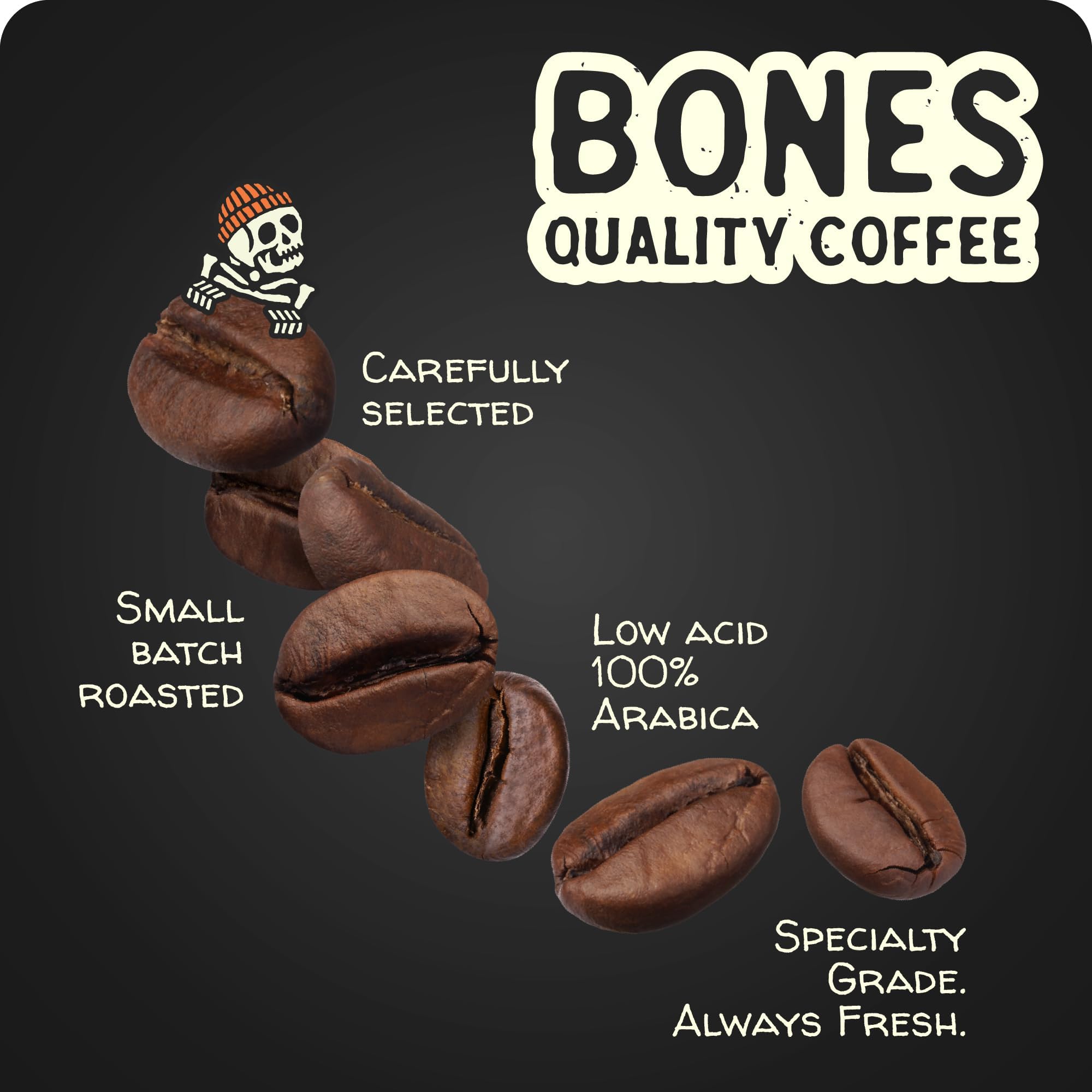 Bones Coffee Company Cinnamon Roll Flavored Coffee, Medium Roast Low Acid Arabica Beans Compatible with Auto drip and French Press Coffee Maker, 12 Oz Ground