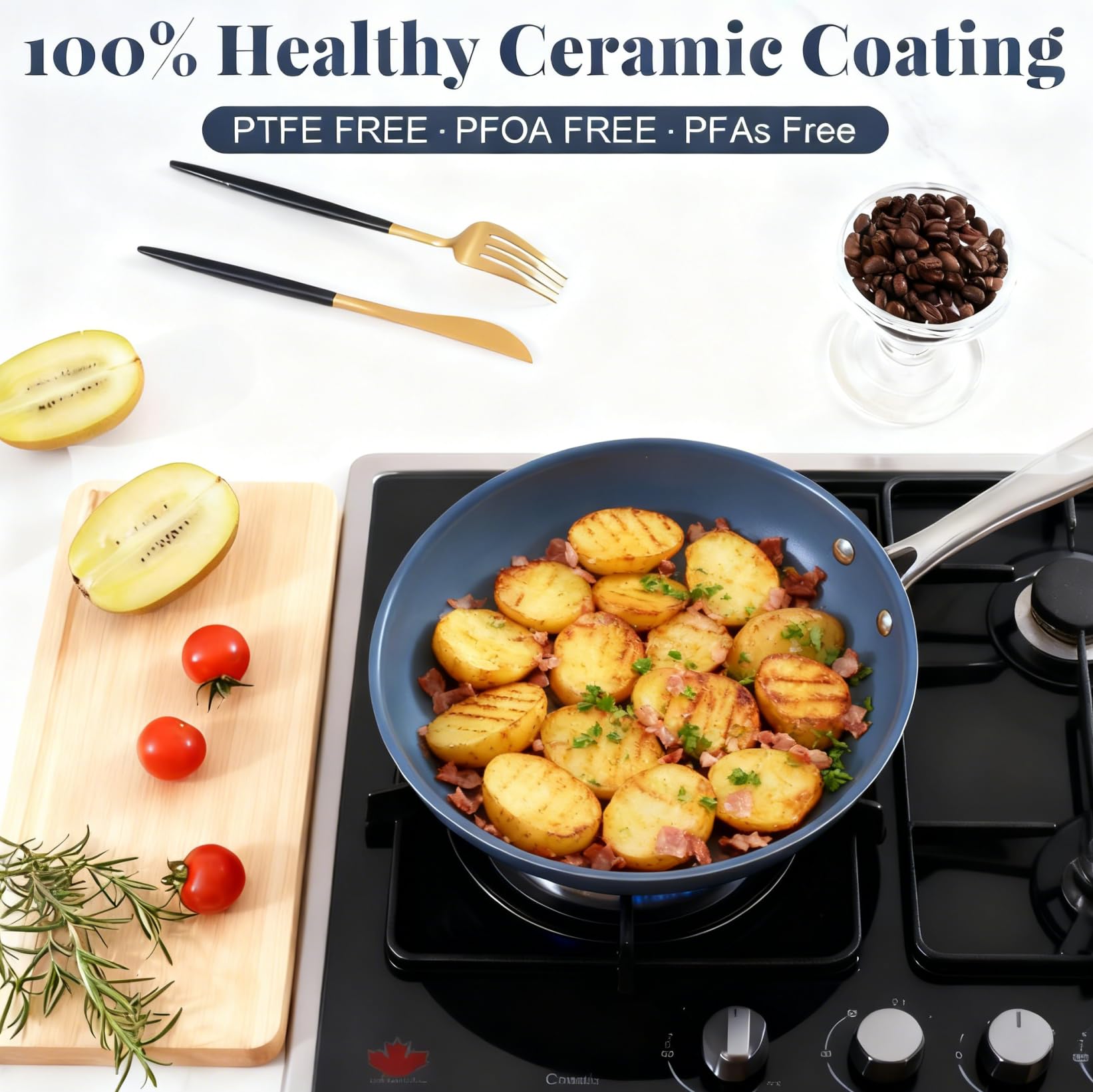 Ephaclad Stainless Steel Nonstick Frying Pan,8 Inch Healthy Non Toxic Ceramic Coating Cookware Works on Induction, Electric Stove and Gas Cooktops,PTFE PFAS PFOA Free Skillet,Dishwasher&Oven Safe