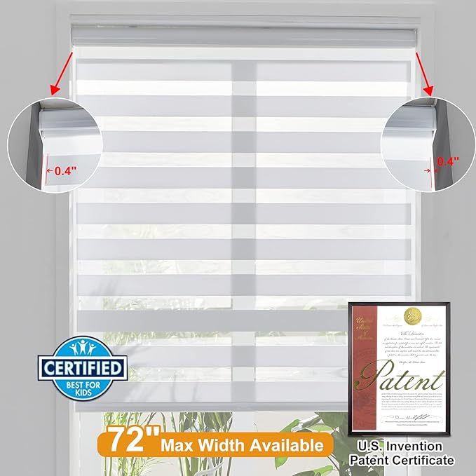 Persilux Cordless Zebra Blinds for Indoor Windows, Free-Stop Zebra Blinds Cordless, Light Filtering Sheer Shades Dual Layer for Day and Night, Zebra Roller Shades for Home (34.5" W X 47" H, Grey)