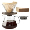Lalord Pour Over Coffee Maker, 20 oz Borosilicate Glass Carafe with 100 pcs V60 Paper Filter, Walnut Handle & Glass Lid, Drip Coffee Maker for Home Café Restaurant Camping, 600 ml, Clear