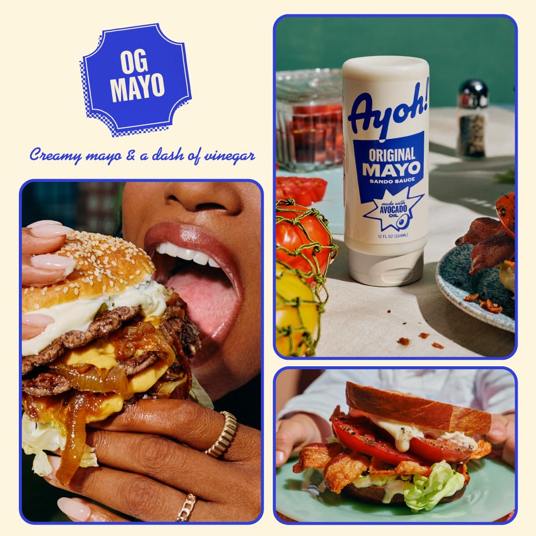 Ayoh Foods, Mayo Gone Wild, Made by Molly Baz - Easy to Squeeze, Perfect for; Sandwiches, Burgers, Fries, Nuggets, Wraps & Dips (2 Pack, Original Mayo)