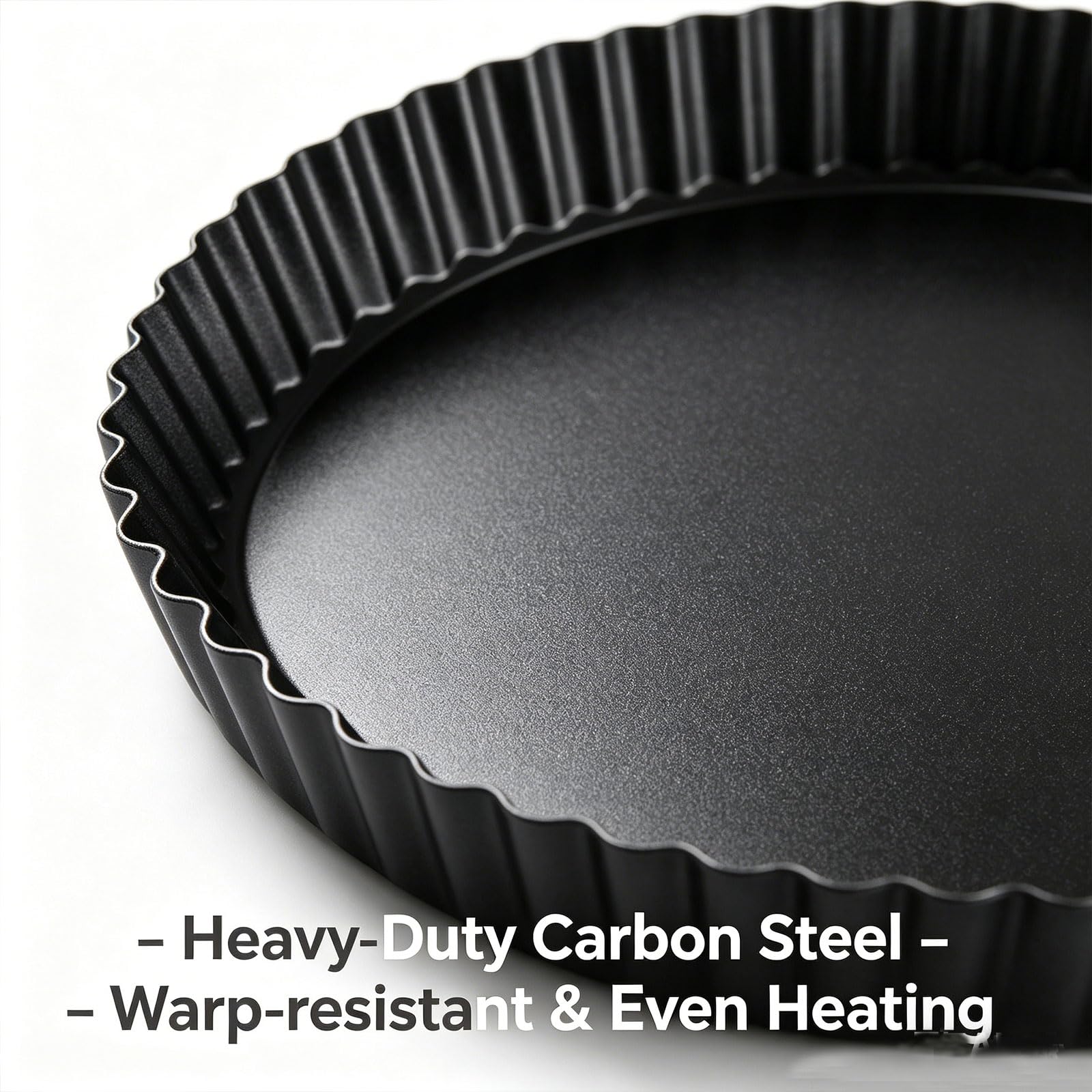 KUAYB 10 Inch Nonstick Tart Pan with Removable Bottom, Carbon Steel Quiche and Pie Pan- 1.1-Inch Depth, Fluted Edges for Baking Tarts, Quiches, Mousse Cakes, and Desserts