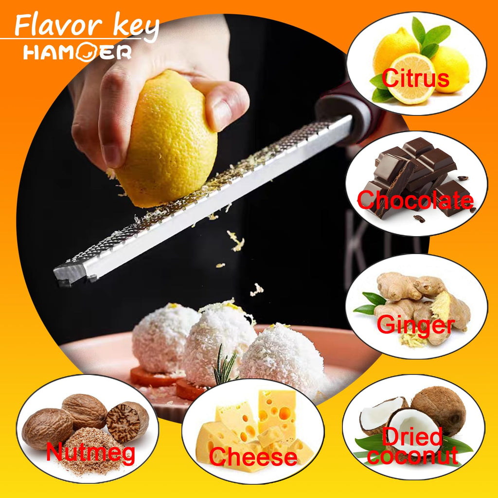 HAMOER Zester Channel Knife & Micro Plane Grater Tool Set Ergonomic Handle