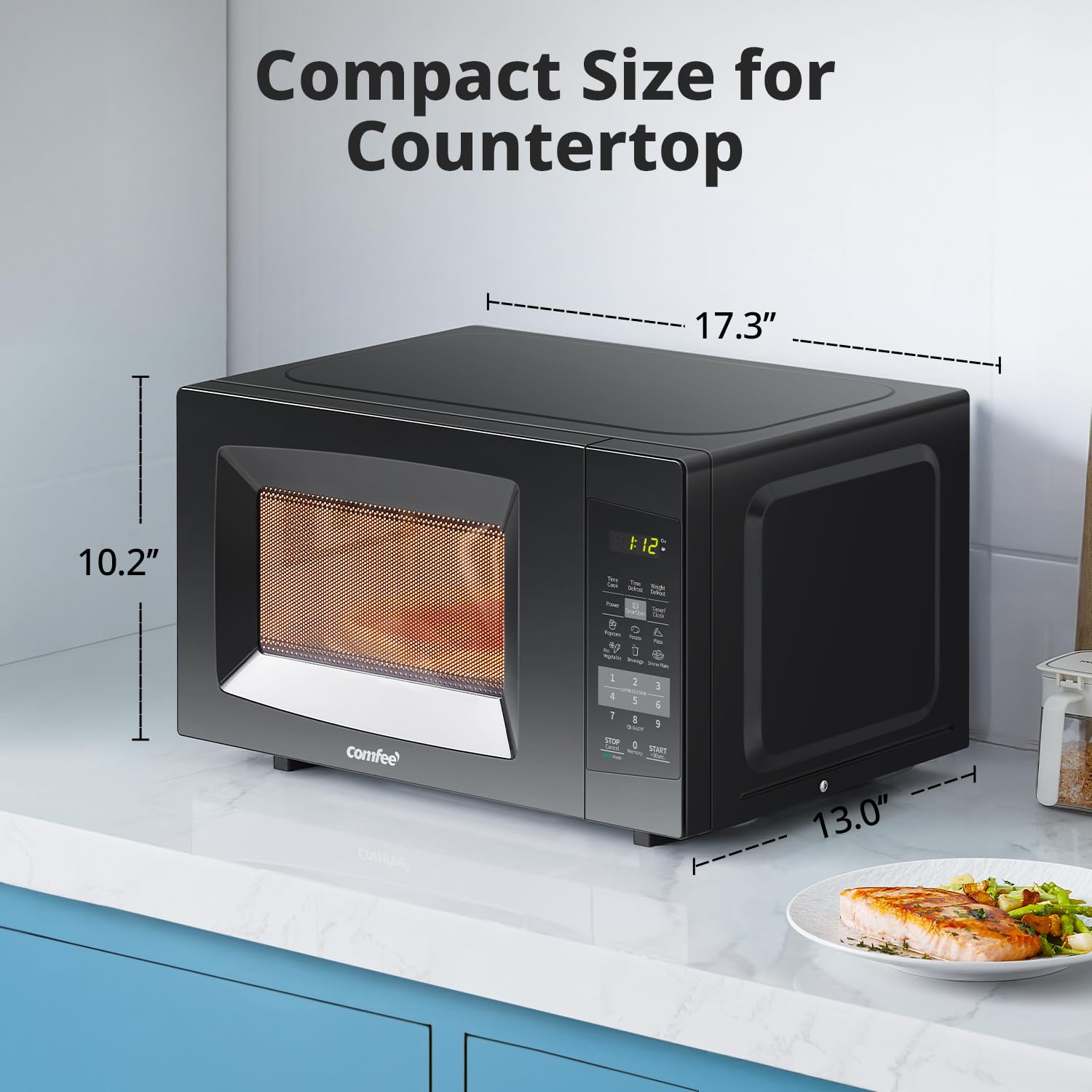 COMFEE' Countertop Microwave Oven, 0.7 Cu.Ft, 700W, Black, ECO Mode