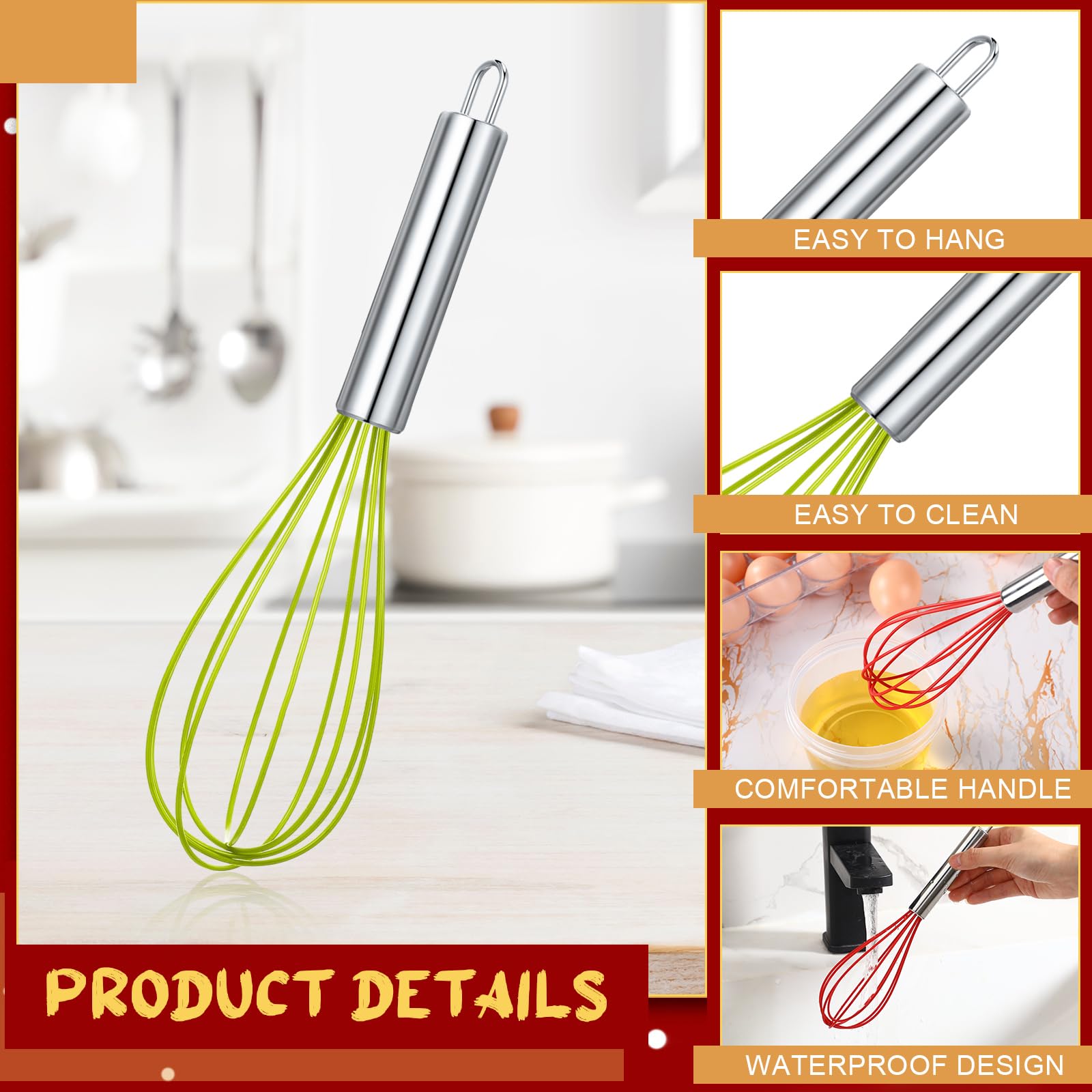 FoldTier 24 Sets 10 Inch Whisks Bulk DIY Fillable Whisk Gifts Colored Silicone Whisks for Cooking Heat Resistant Egg Beaters for Candy Holder Party Favors