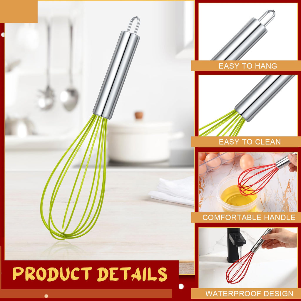 FoldTier 100 Sets 10 Inch Christmas Whisks Gifts DIY Fillable Christmas Tree Ornaments Xmas Colored Silicone Whisks for Cooking Heat Resistant Egg Beaters with Card Rope Bag for Candy Holder