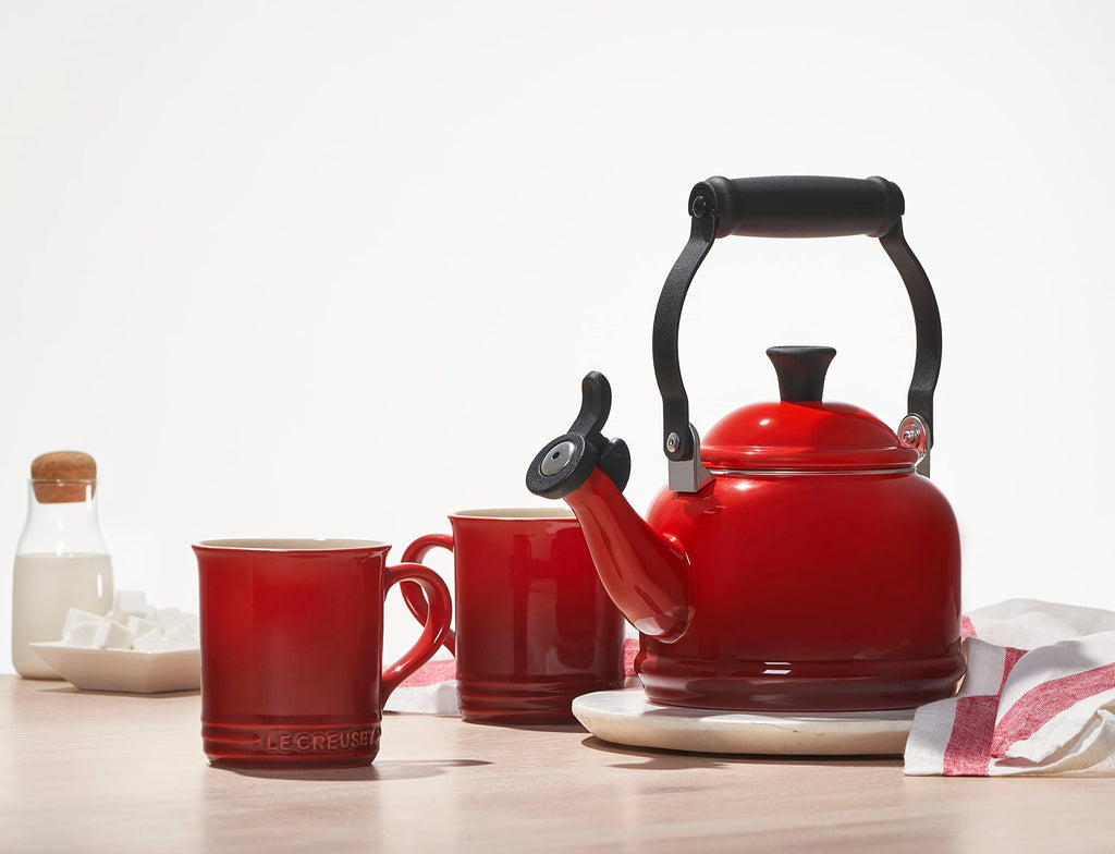 Le Creuset Demi Kettle (1.25 qt.) and 2 Mugs (14 oz. each), White/Black