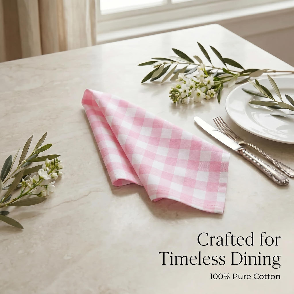 Urban Villa Cloth Napkins Cotton 12x12 (Set of 12) Pink/White
