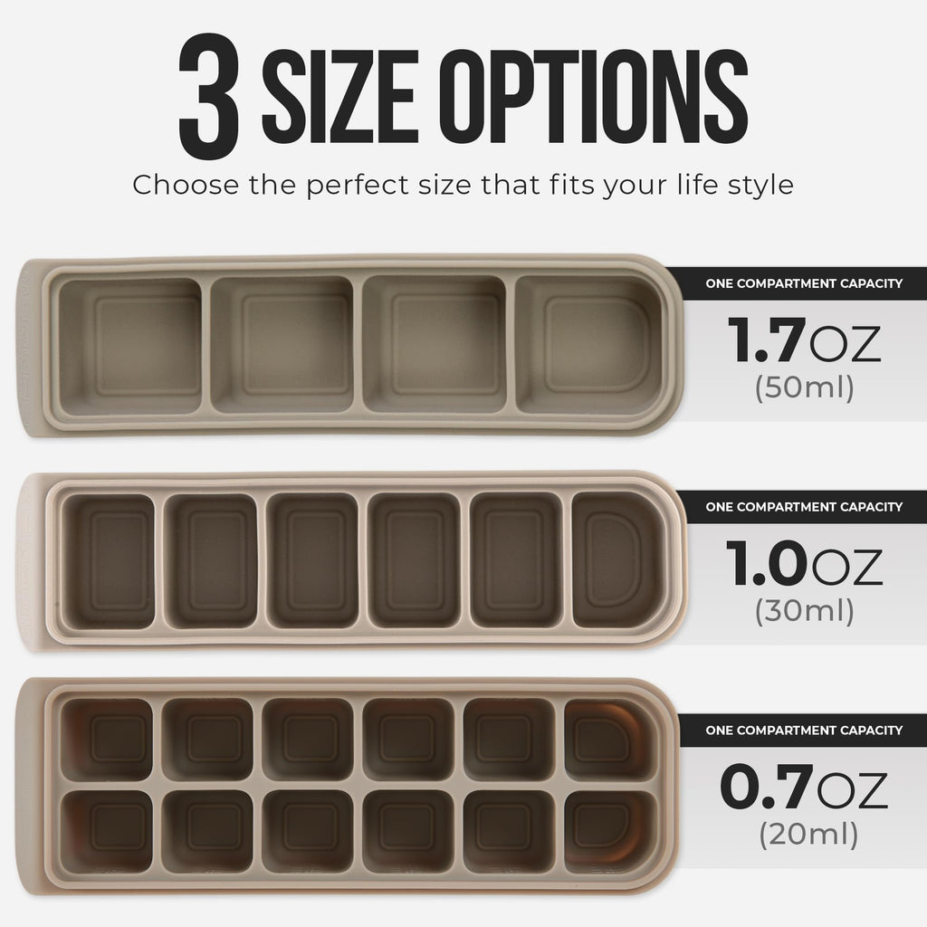 Firgi Silicone Ice Cube Freezer Tray with Lid, 100% Food-Grade Platinum Silicone,Leak Resistance & Dishwasher Safe for Baby Food Prep,Breast Milk,Purees - Korean Made (Brown 2-Pack 1 oz/6 Sections)