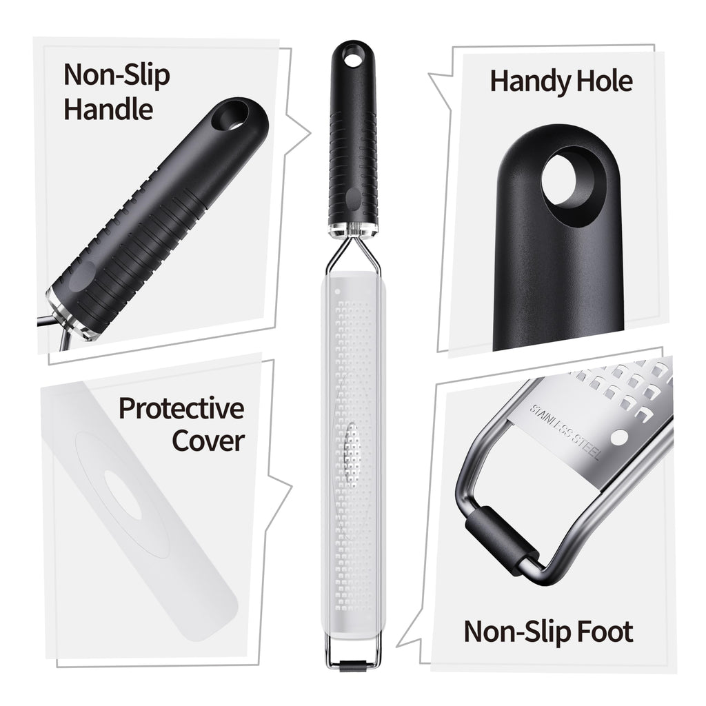 Cheese Grater with Slip-Free Grip, Lemon Zester for Gitrus fruits, Chocolate, Hard Cheeses