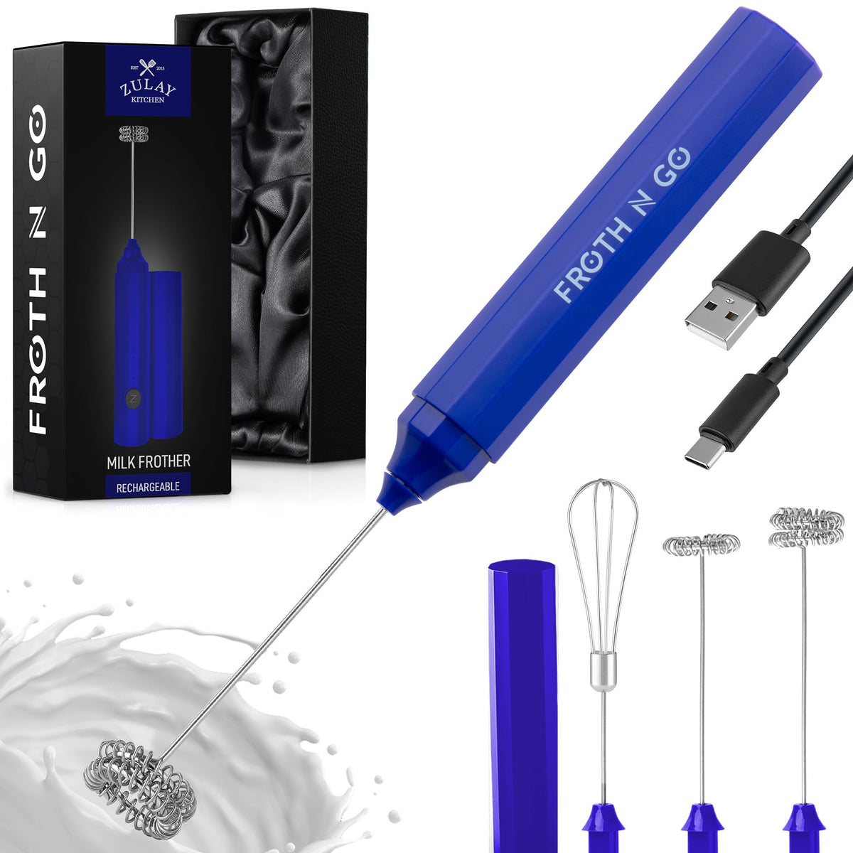 Zulay Powerful Milk Frother for Coffee with Upgraded Titanium Motor - Handheld Electric Whisk, Milk Foamer, Mini Mixer & Coffee Blender for Frappe, Latte, Matcha, No Stand - Pristine Teal