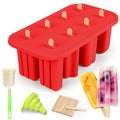 Firstfooby Popsicles Molds, 8-Cavity Silicone Popsicle Molds with 50 Sticks, BPA-Free Ice Pop Mold Popsicle Maker with Funnel & Cleaning Brush for Kids Adult Teens