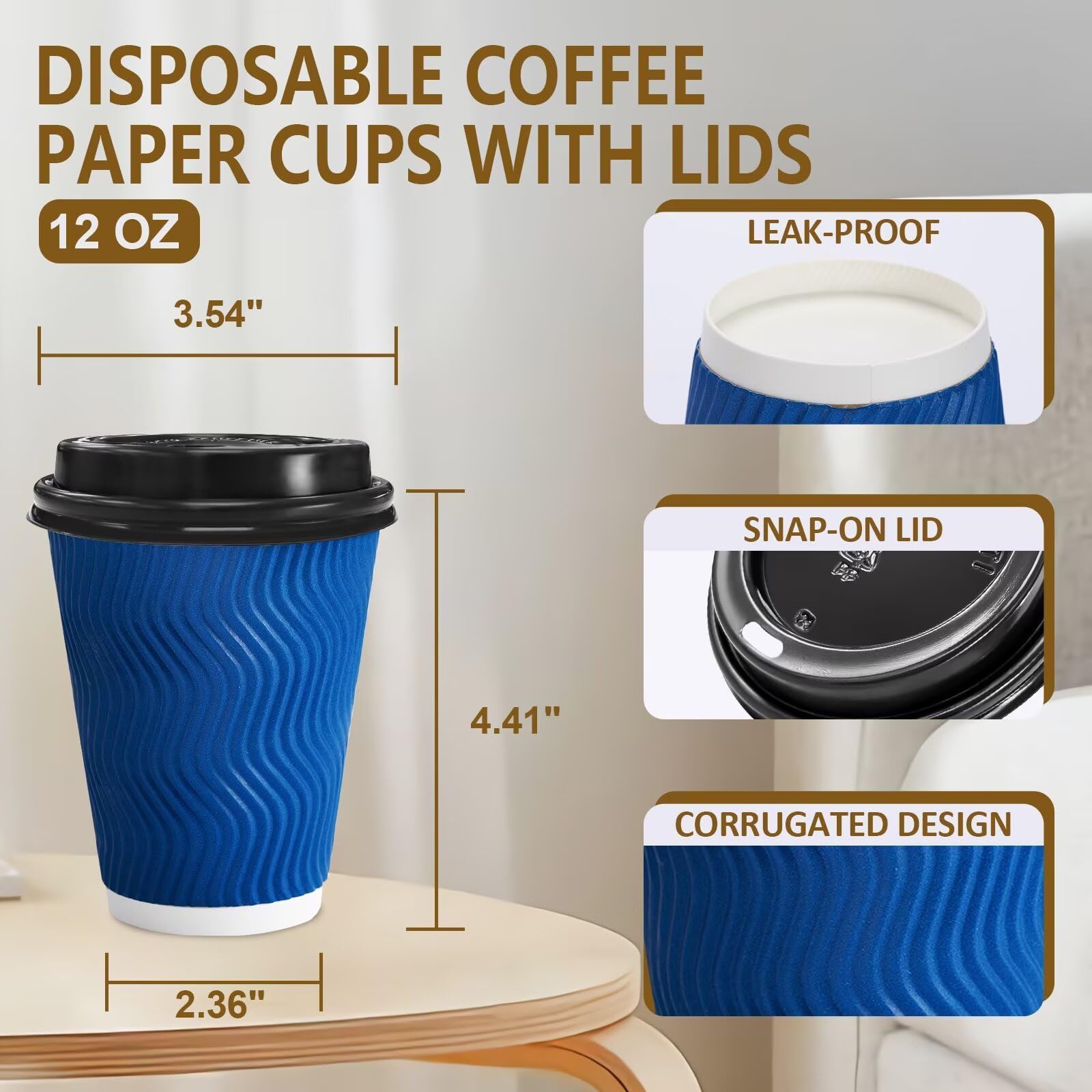 Clawsoff 100 Pack 12 oz Coffee Cups with Lids Disposable Insulated Cup Navy