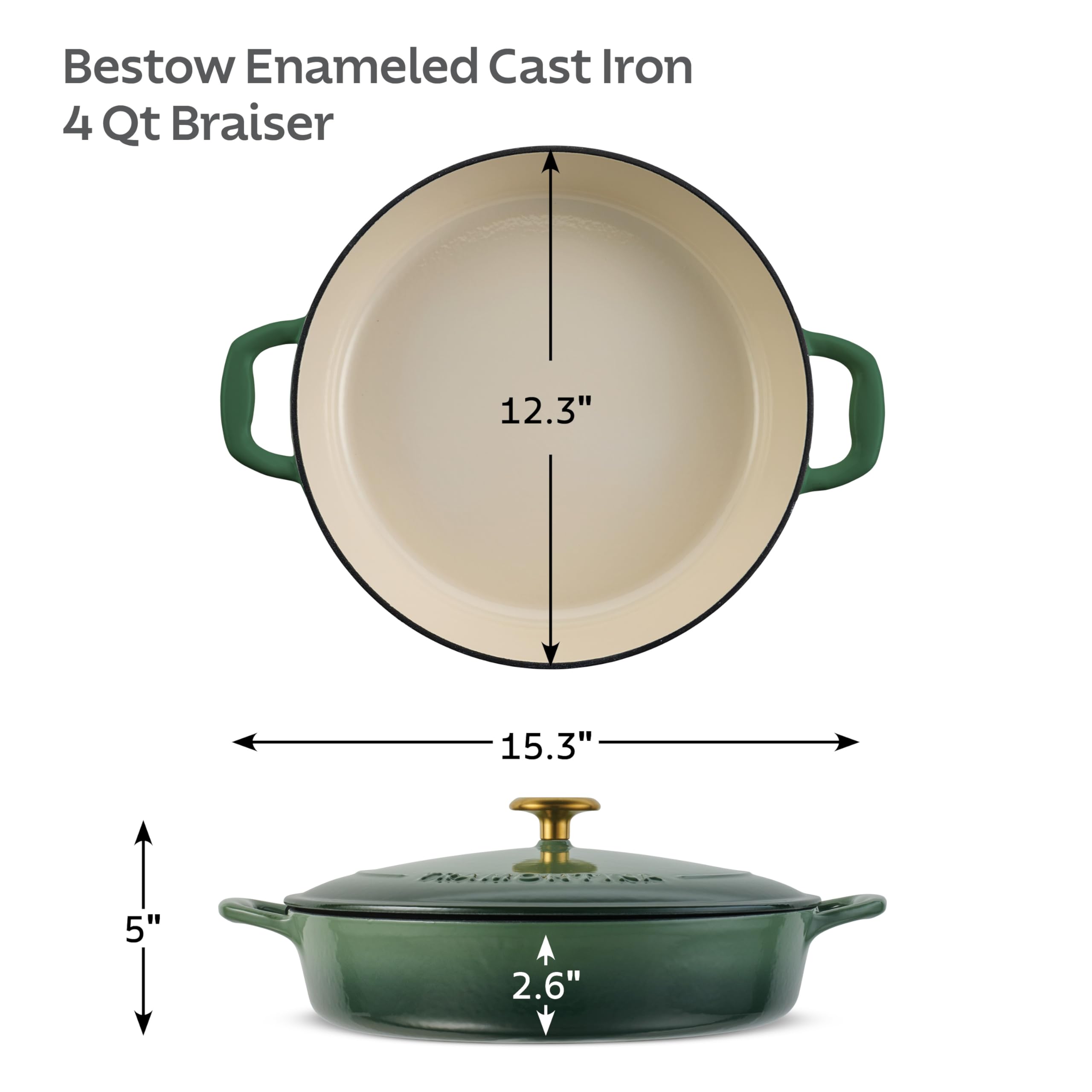 Tramontina Bestow Enameled Cast Iron 4-Qt Braiser Pan with Lid, Cactus