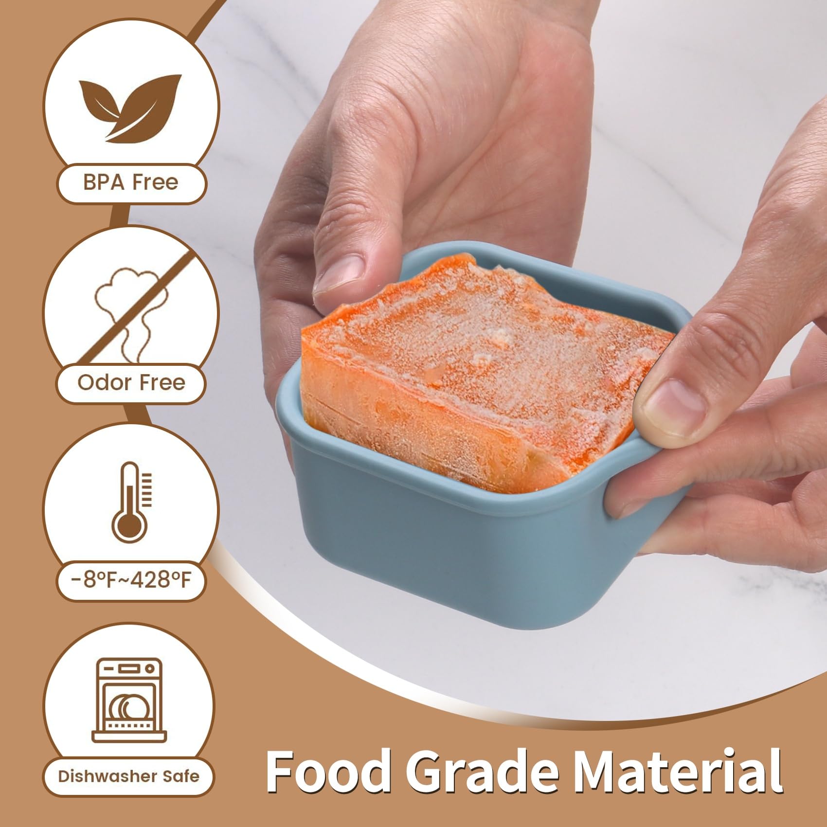 BECOKIT 1/2 Cup Silicone Freezer Tray With Lid - Silicone Freezer Molds 4-Pack For meal prep & freezing of various sauces and other dishes, makes 4 perfect 1/2 cup portions cubes (Blue 4 Pack)