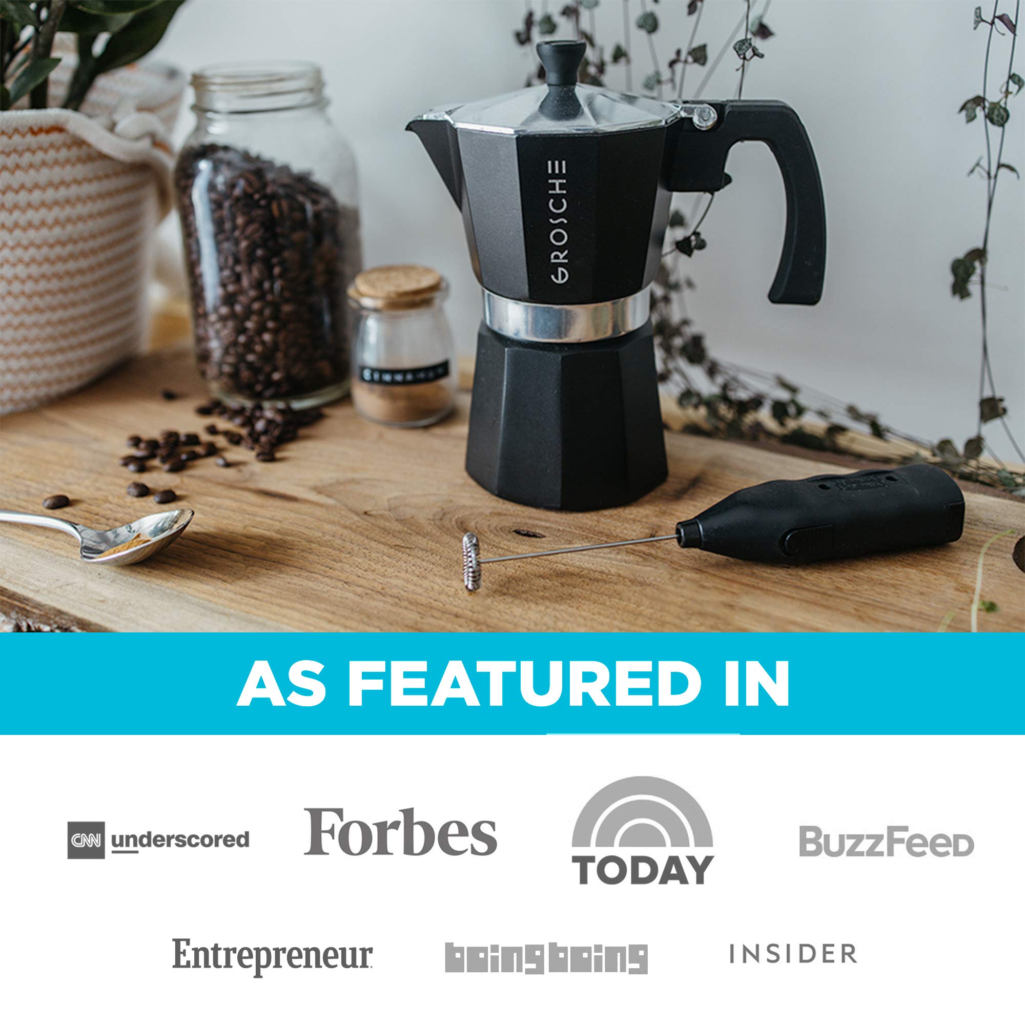 GROSCHE Milano Stovetop Espresso Maker Moka Pot 3 espresso Cup - 5 oz, Black - Cuban Coffee Maker Stove top coffee maker Moka Italian espresso greca coffee maker brewer percolator
