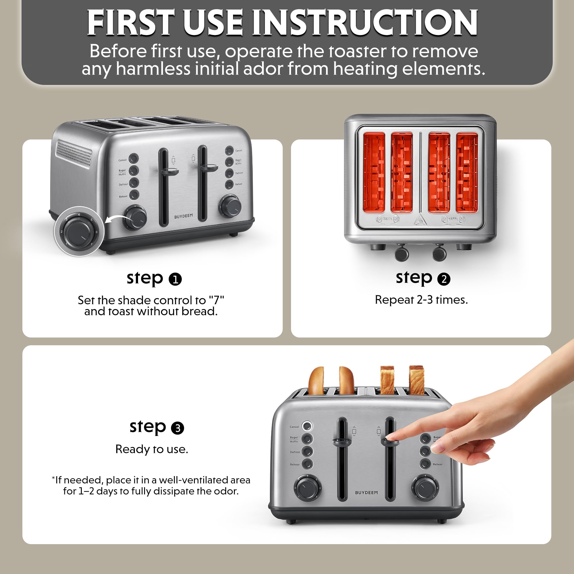 BUYDEEM DT640 4-Slice Toaster, 7 Shade Settings, Extra Wide 1.5’’ Slots for Bagel & English Muffin, 6 Toasting Functions, Retro Stainless Steel Toaster with High Lift Lever, 1800W, Retro Silver